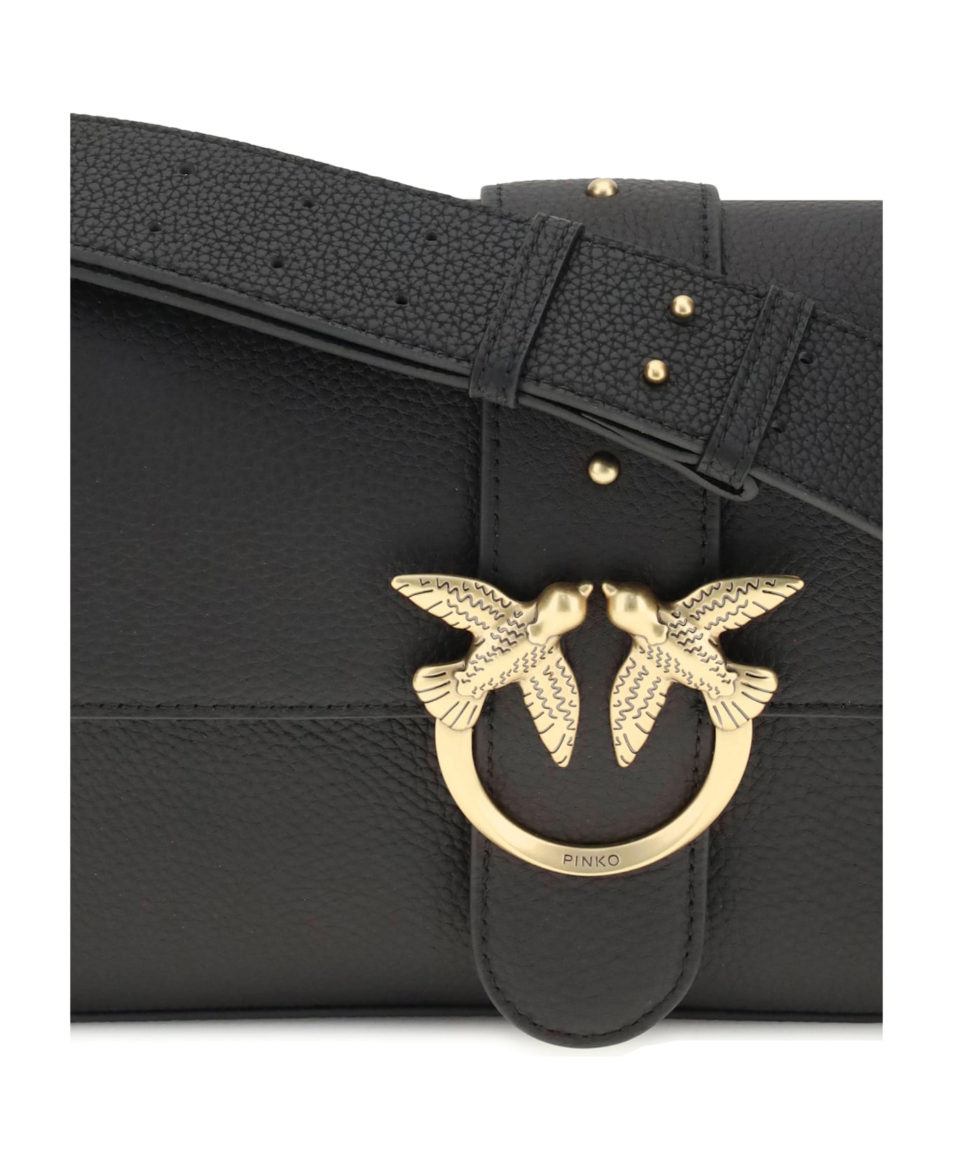 Pinko Love Leather Shoulder Bag - BLACK