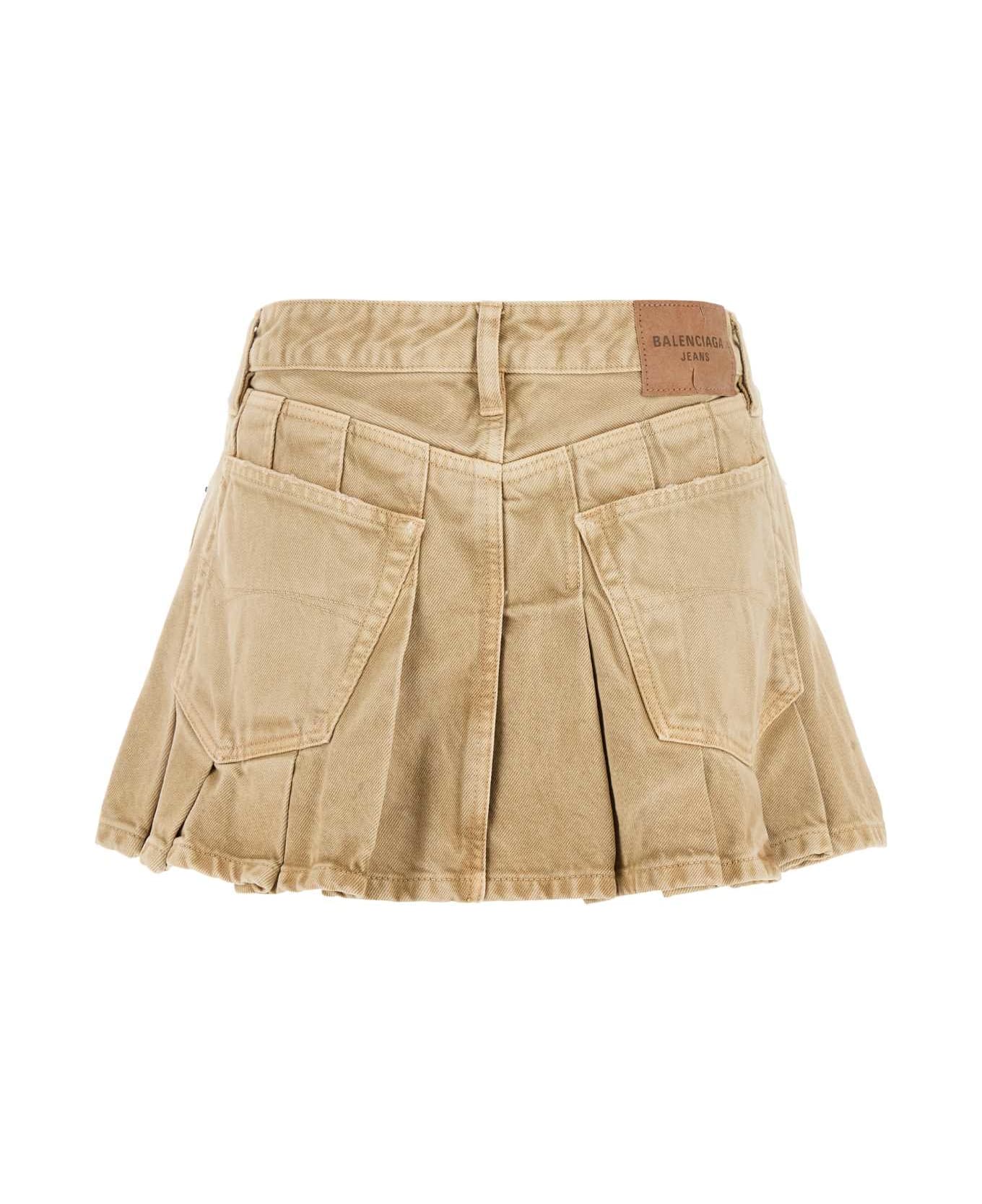 Balenciaga Beige Denim Mini Skirt - BEIGE