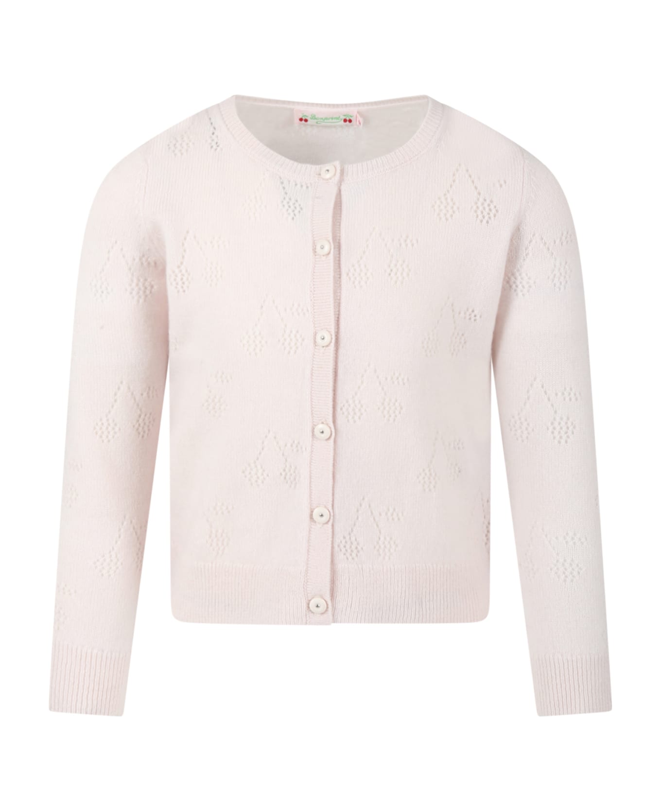 Bonpoint Pink Cardigan For Girl With Cherries - Rosa