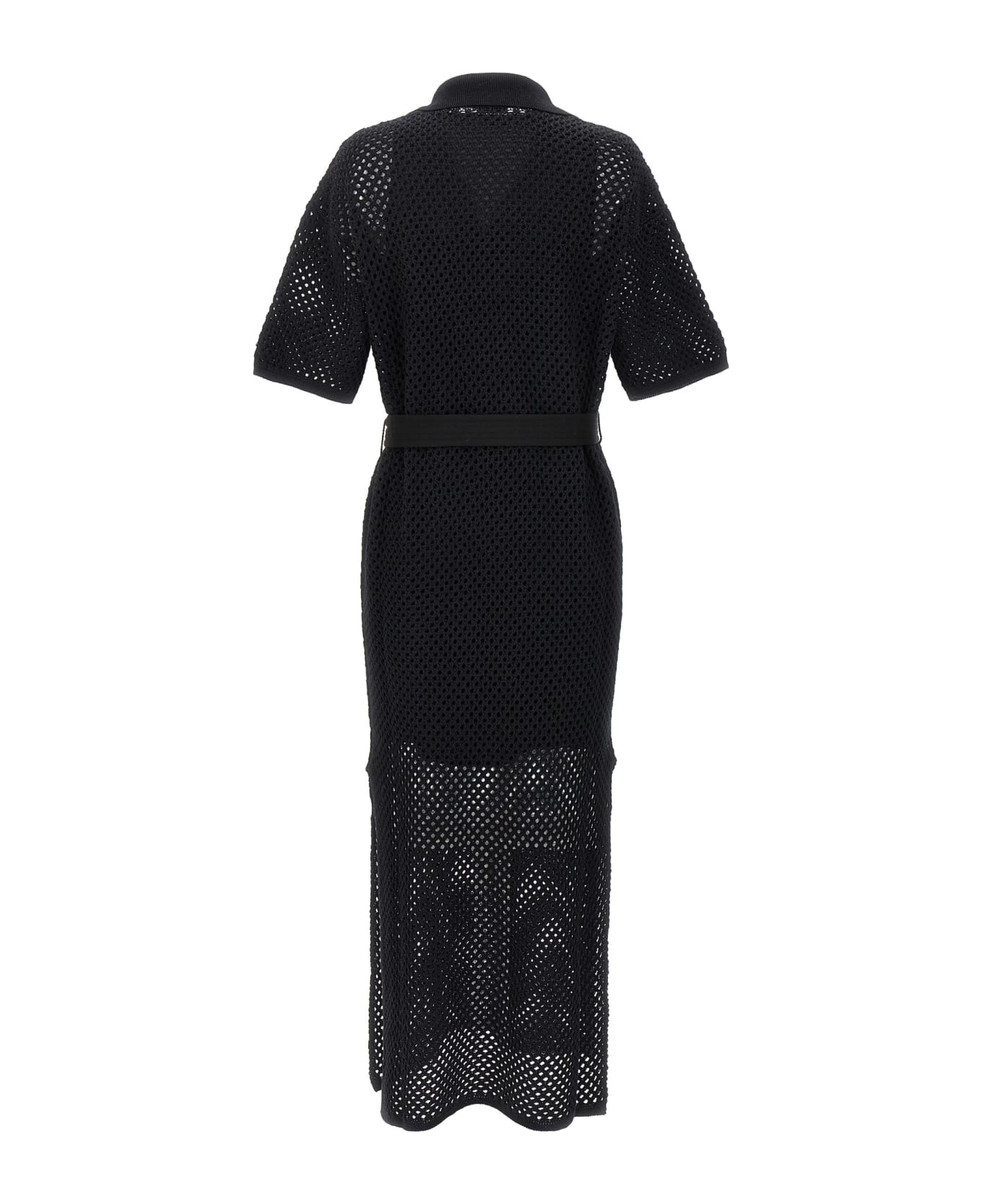 Brunello Cucinelli Openwork Cotton Knit Polo Dress - Black