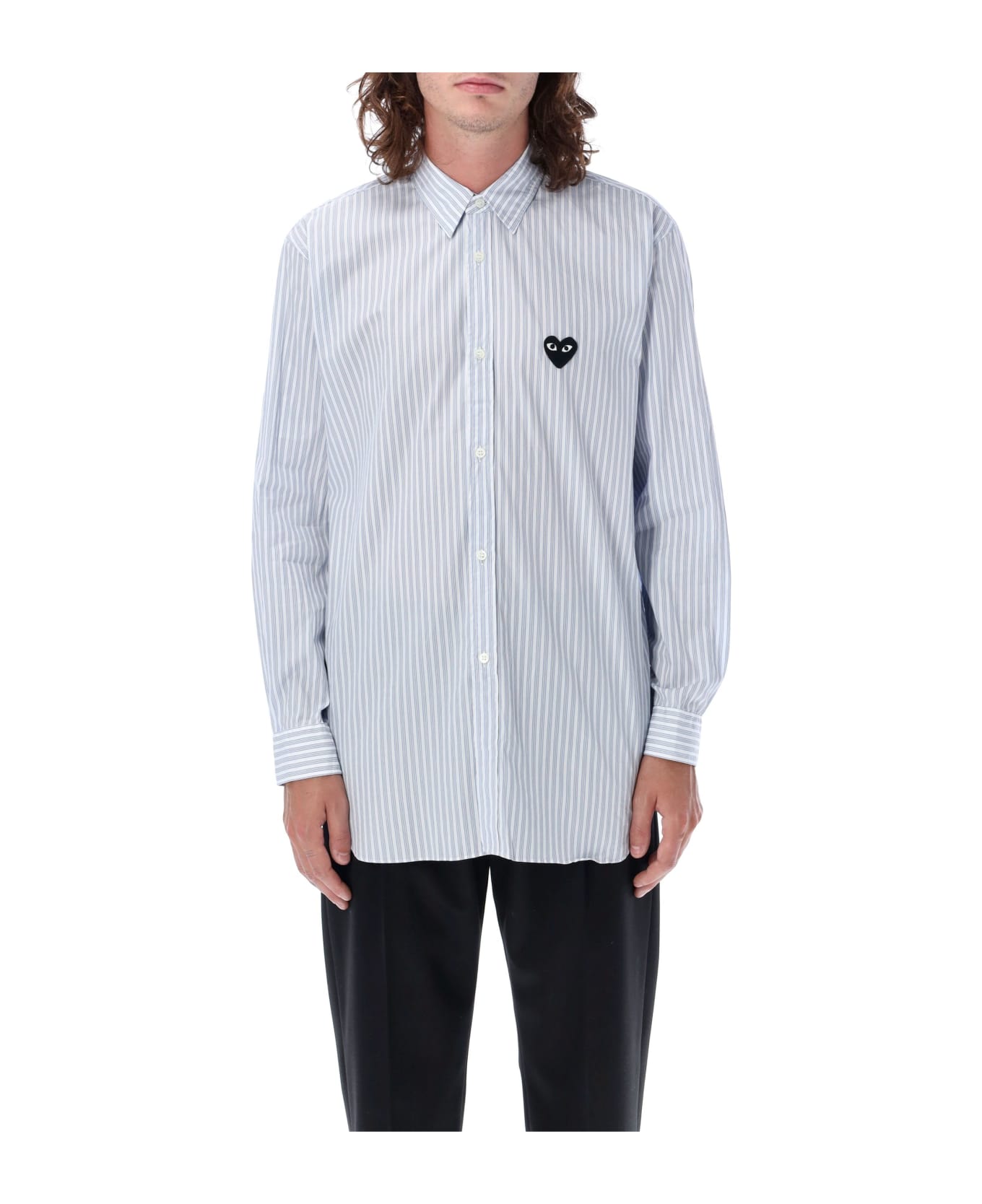 Comme des Garçons Play Heart Patch Shirt - BLUE STRIPE