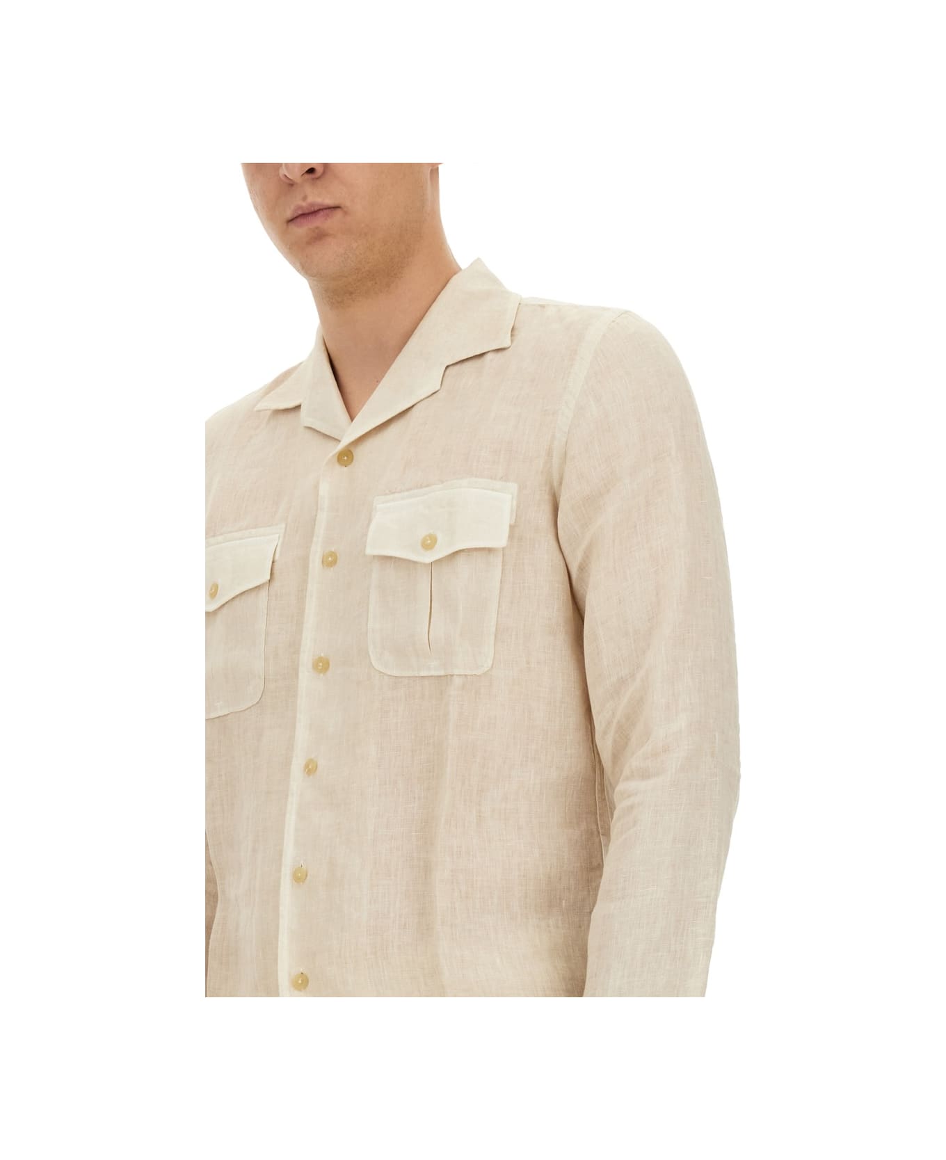 120% Lino Linen Shirt - Safari soft fade シャツ