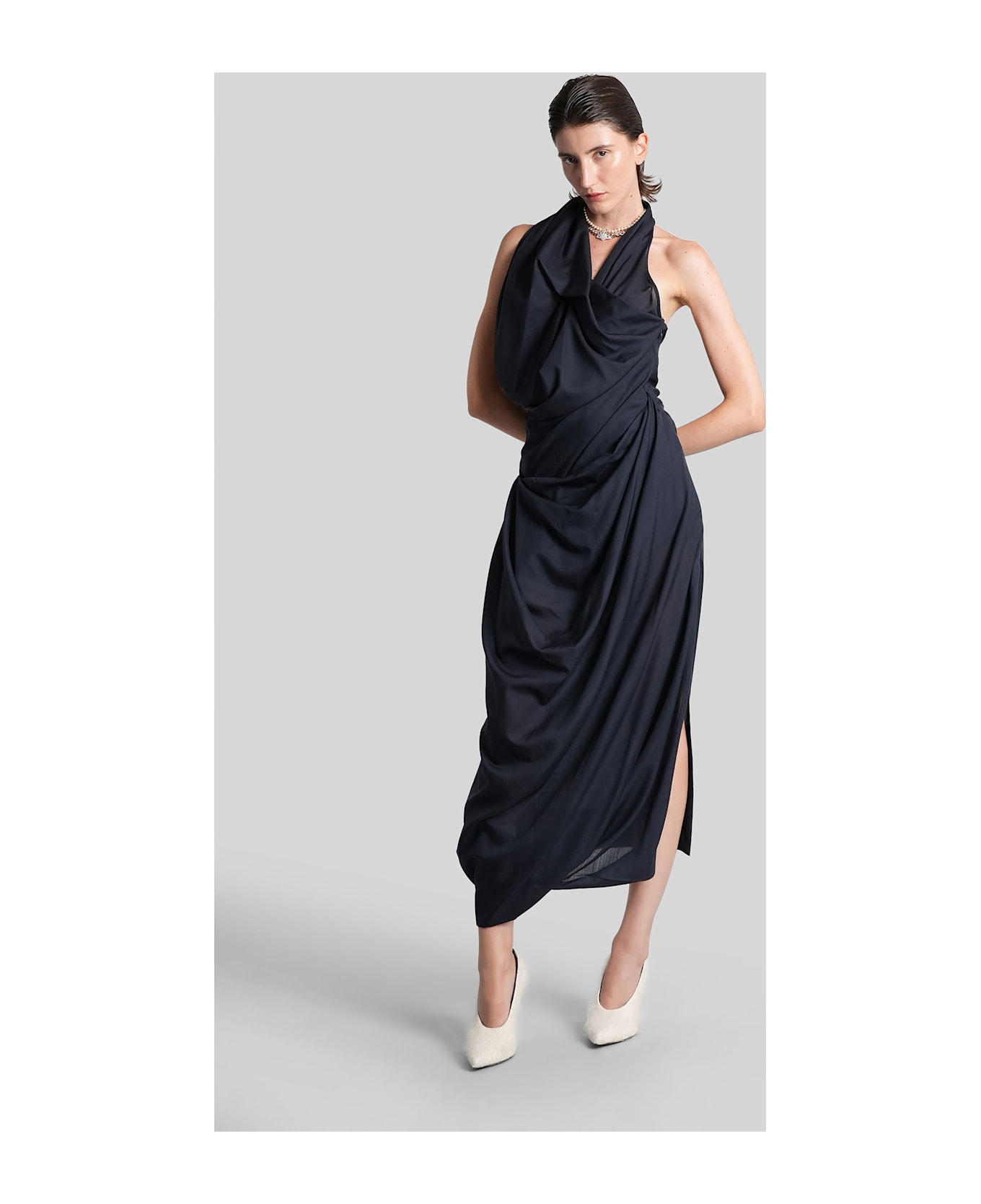 Vivienne Westwood Halter Galatea Long Dress In Blue Wool - blue