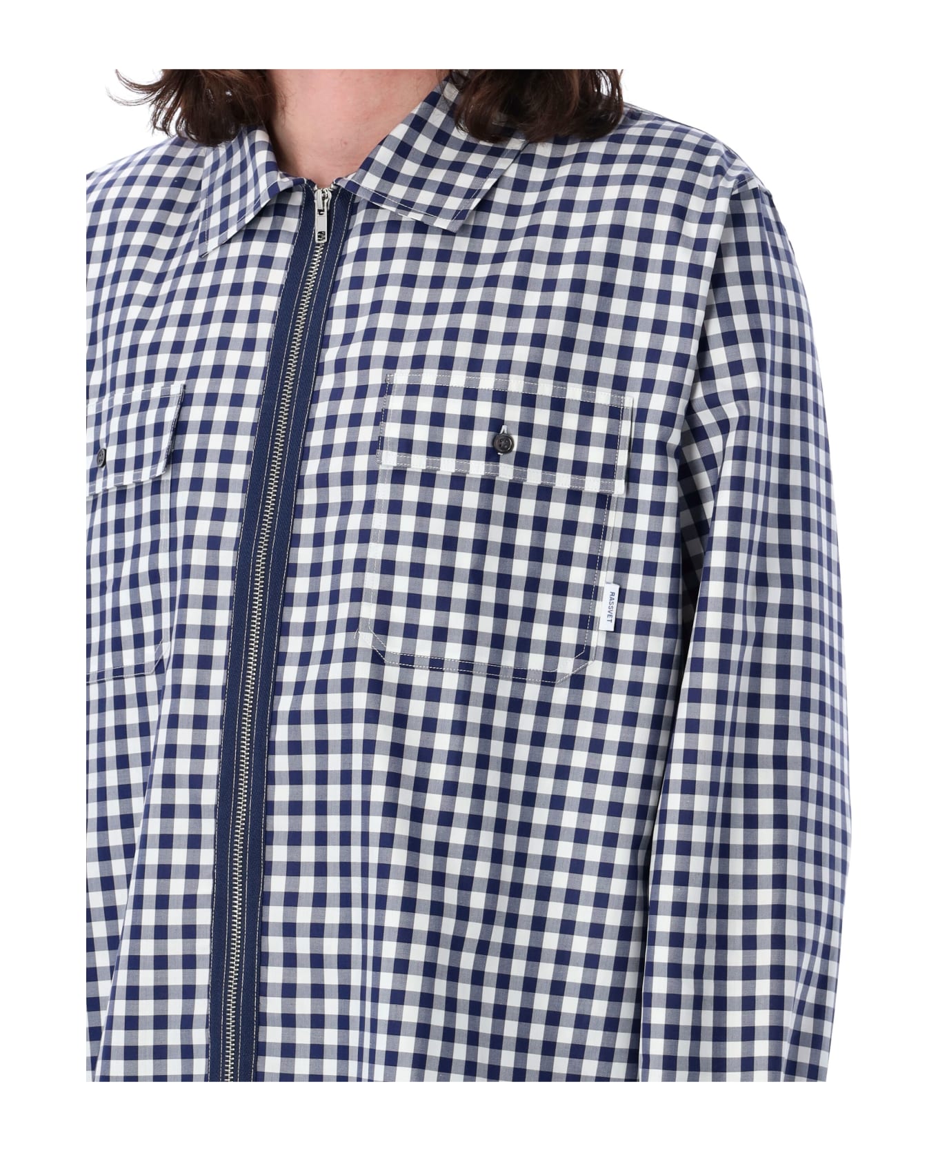 PACCBET Gingham Check Shirt - WHITE BLUE CHECK シャツ