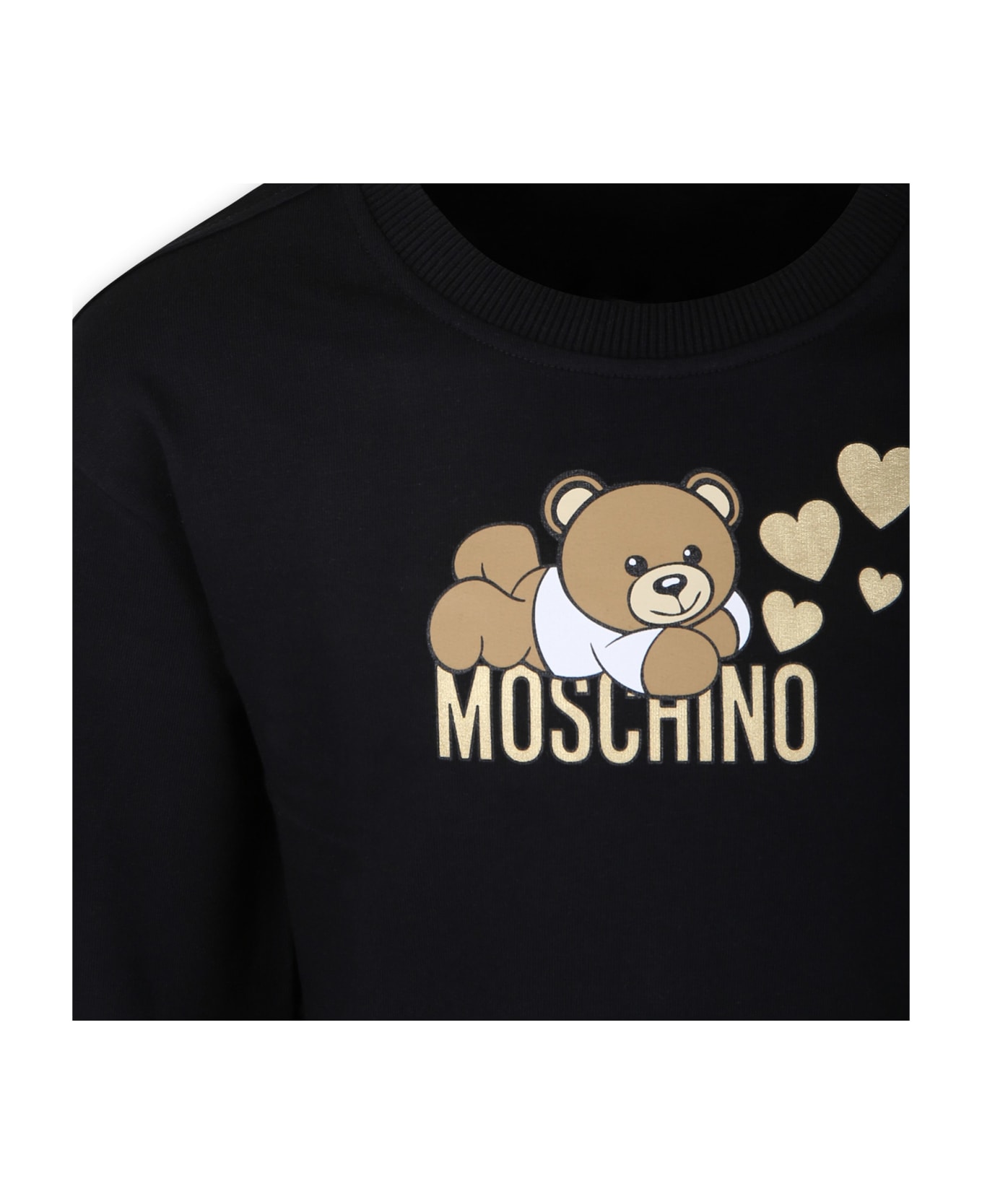 Moschino Black Sweatshirt For Girl With Teddy Bear And Heart - Black