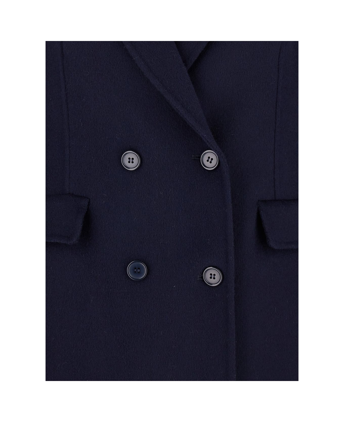 Parosh Long Blue Double-breasted Coat With Ribbed Revers In Wool Woman - Blu