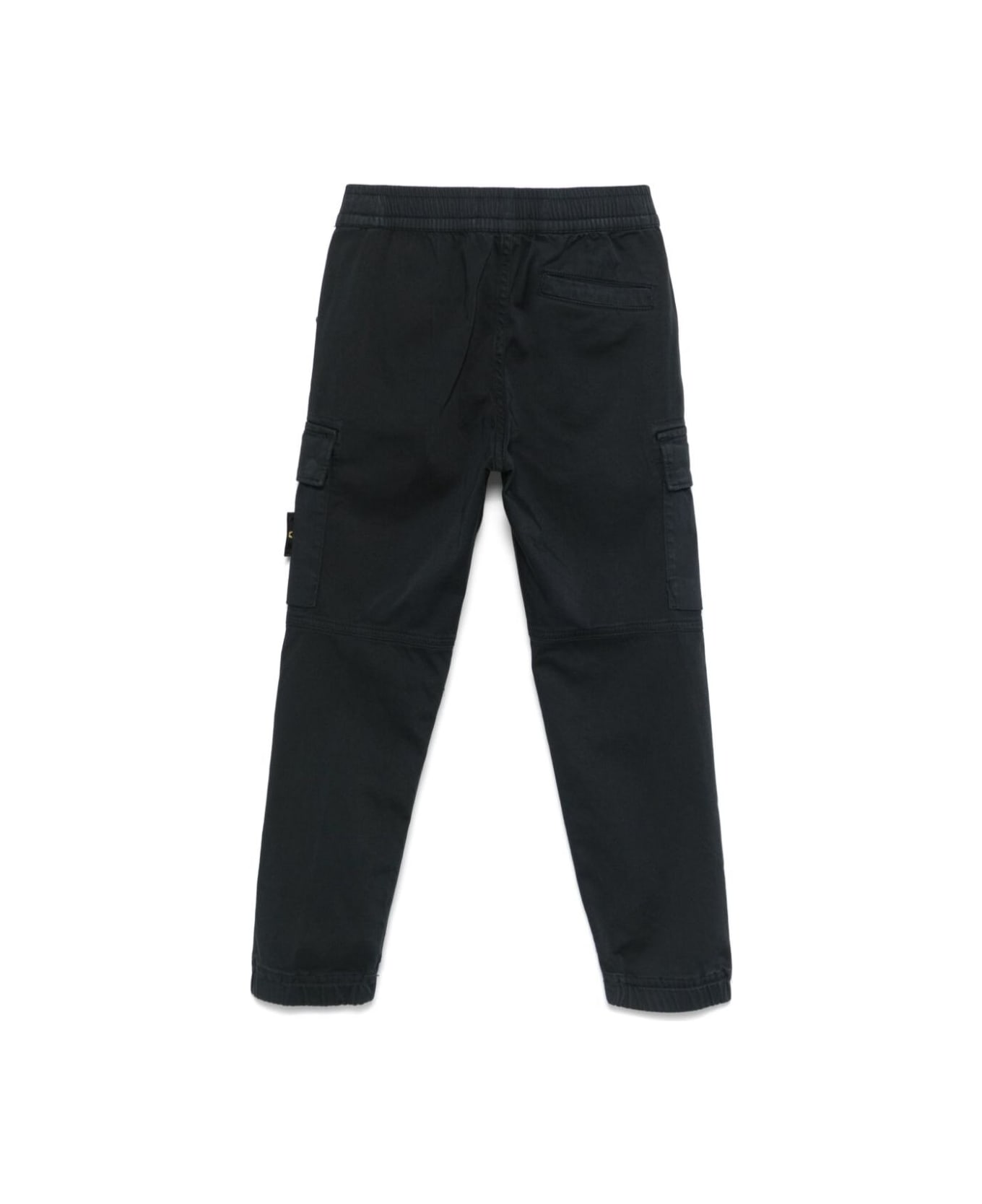 Stone Island Junior Blue Pants With Elastic Waist And Logo Patch On The Pocket In Cotton Stretch Boy - Blu