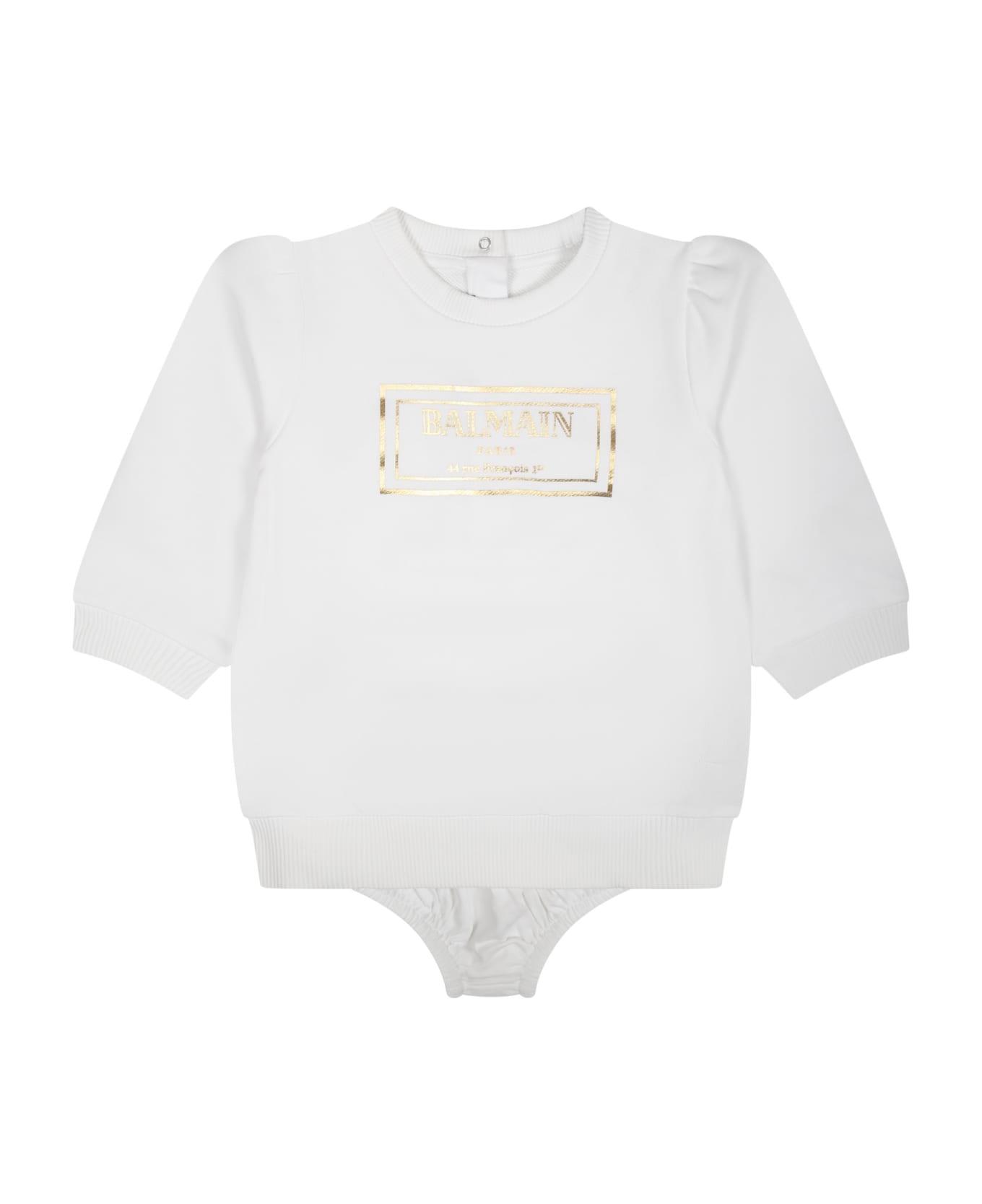 Balmain White Dress For Baby Girl With Logo - White