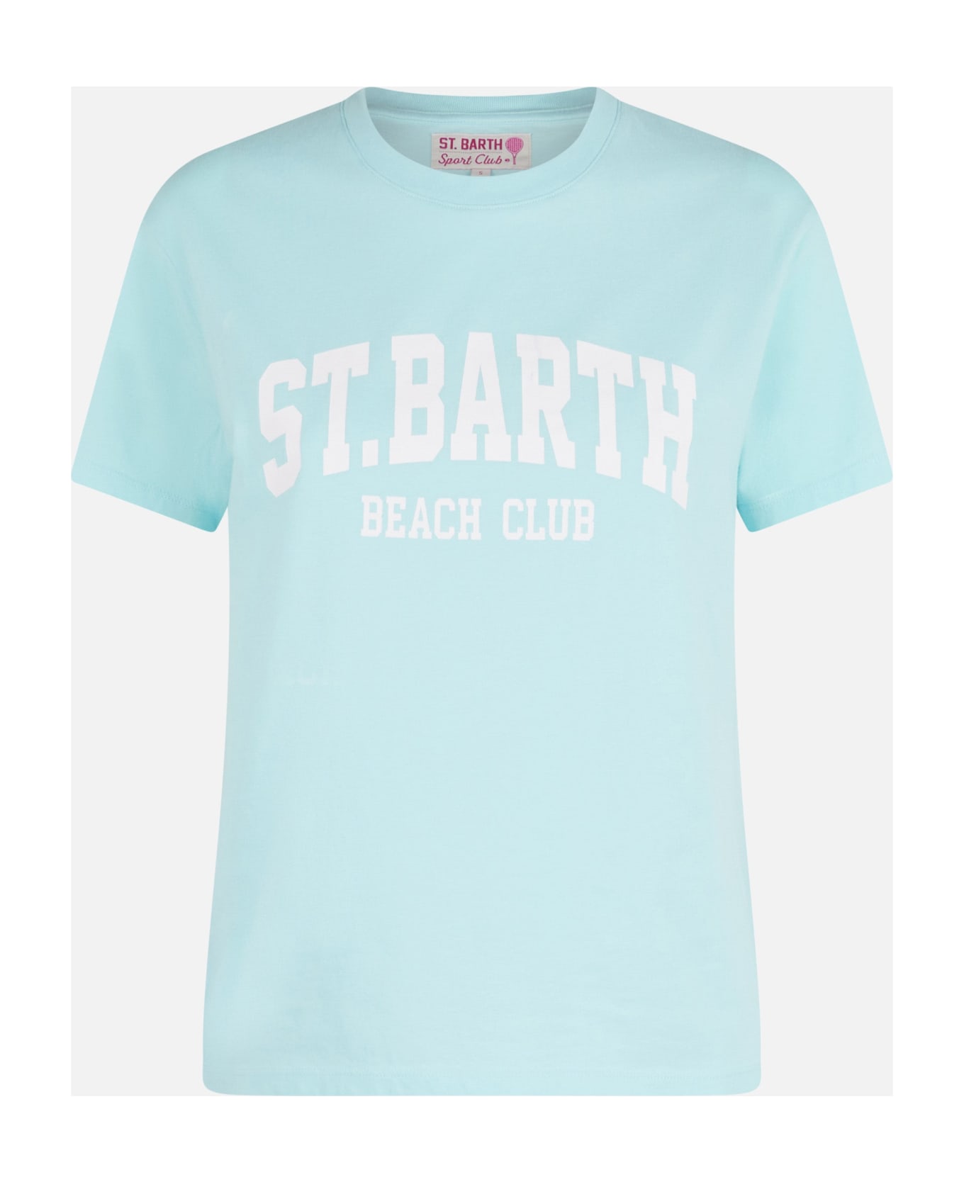 MC2 Saint Barth Woman Cotton Jersey Crewneck T-shirt Emilie With St. Barth Beach Club Print - GREEN