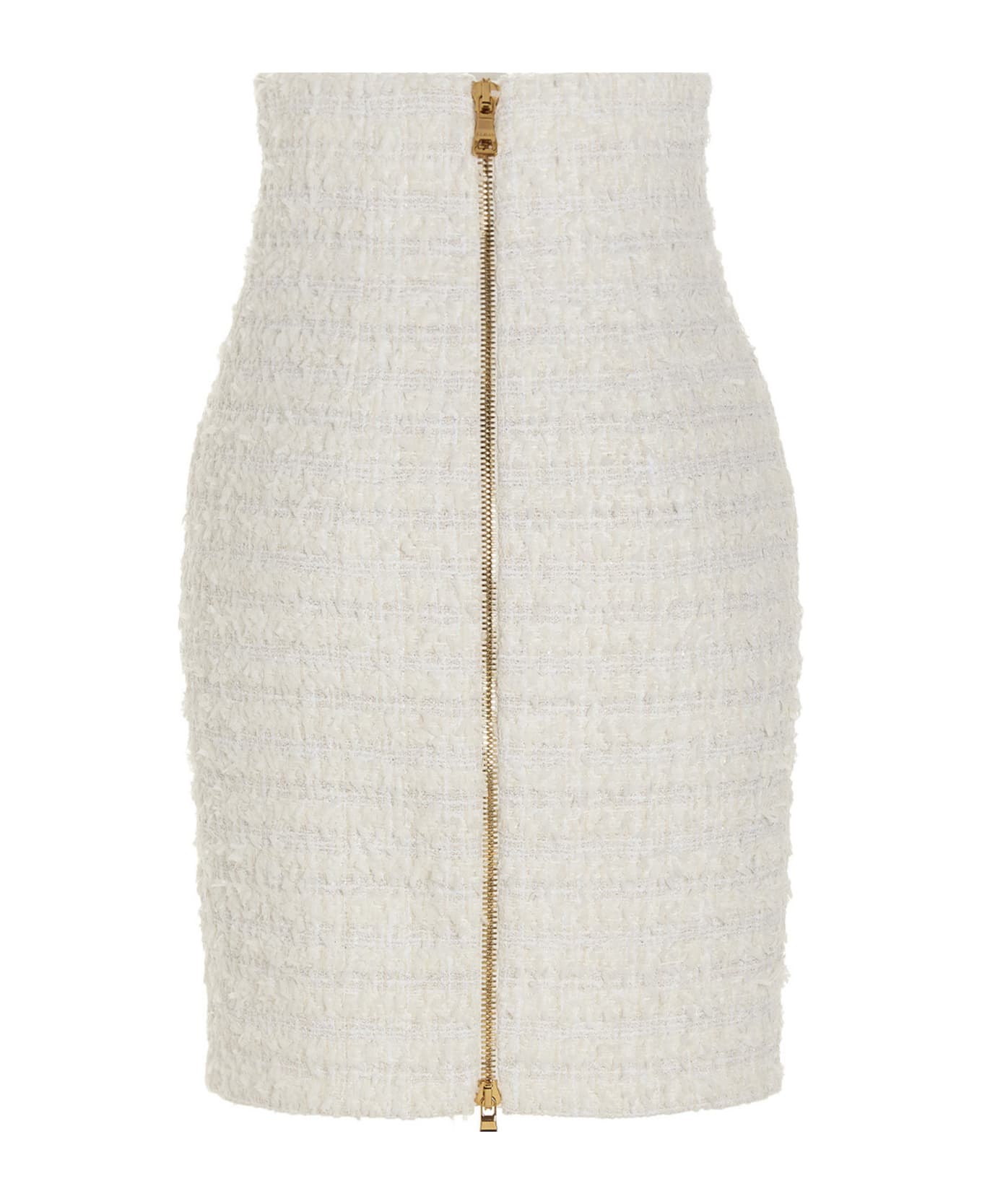 Balmain Logo Button Tweed Skirt - White スカート