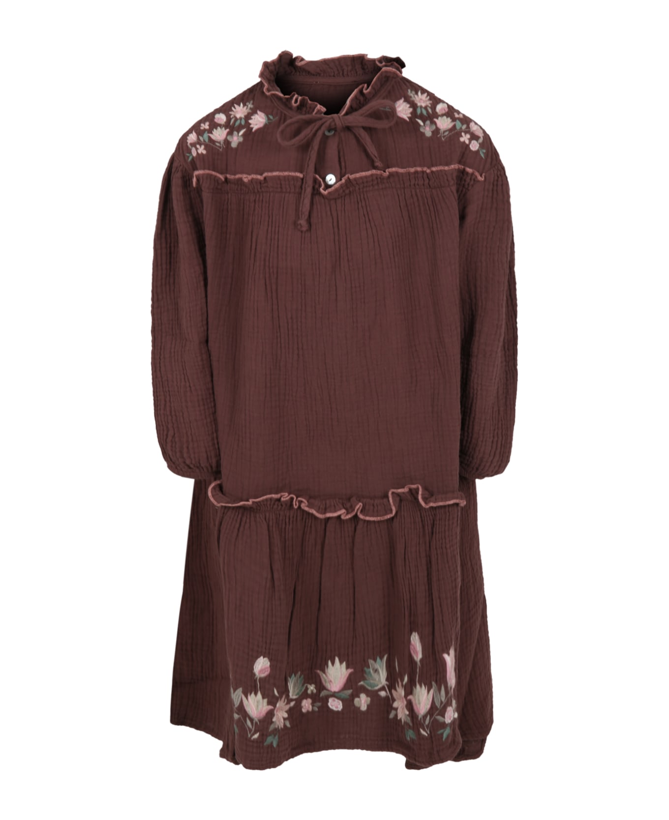 Coco Au Lait Brown Dress For Girl With Flowers - Brown