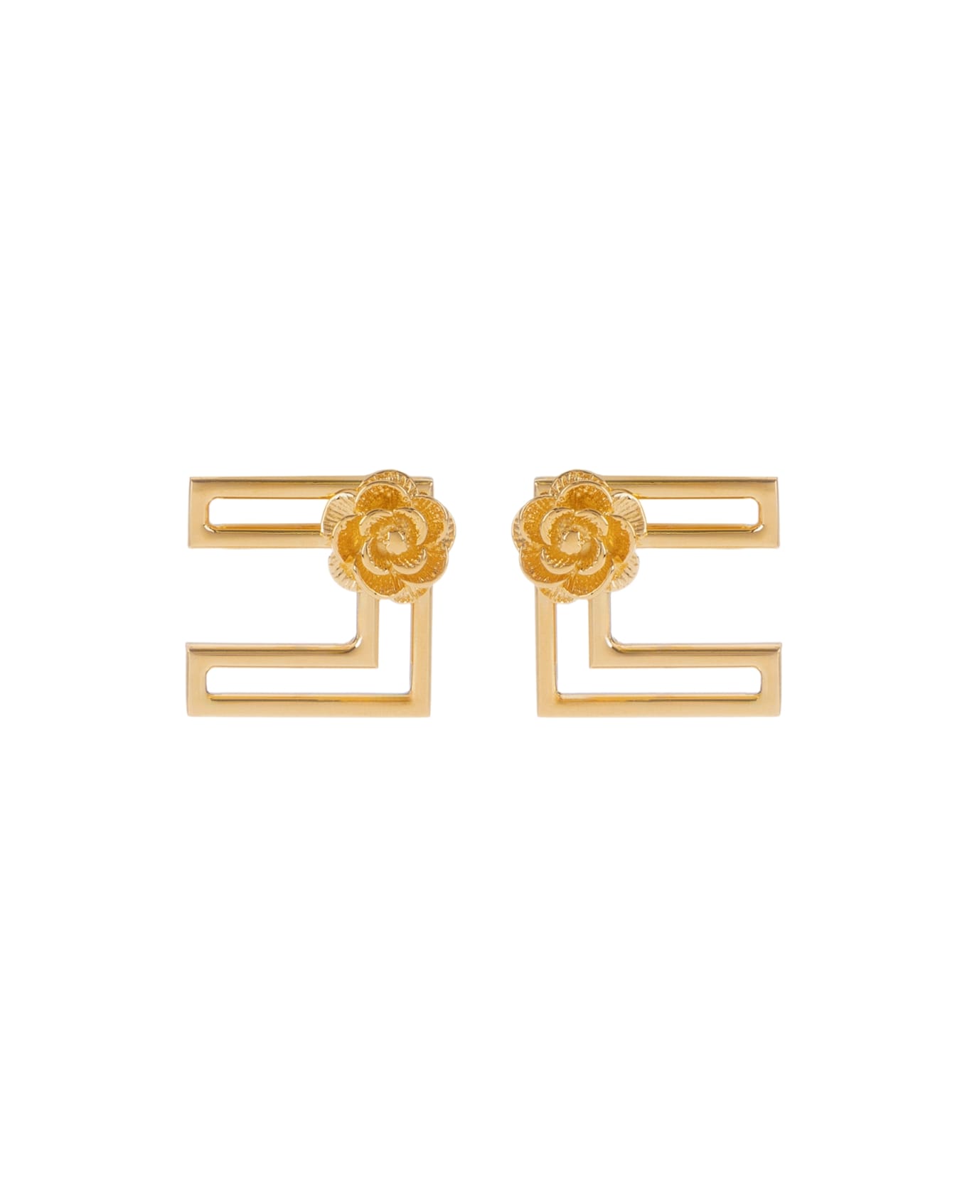 Elisabetta Franchi Gold Metal Earrings With Roses - Oro giallo