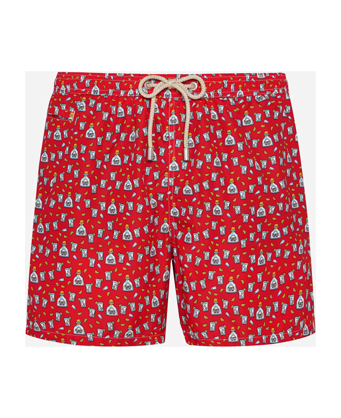 MC2 Saint Barth Man Light Fabric Swim Shorts With Tequila Print - RED