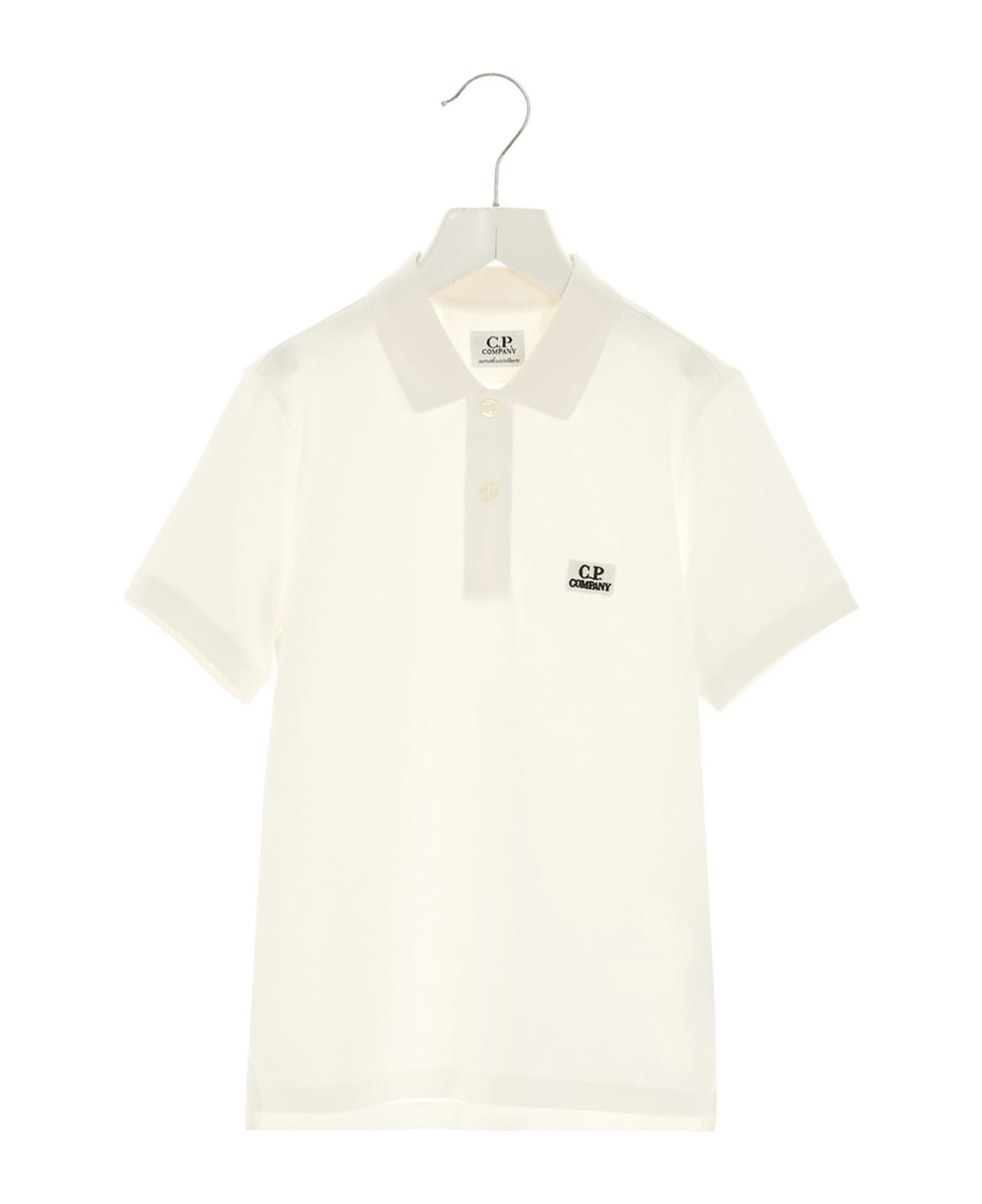 C.P. Company Logo Embroidery pik Polo Shirt - White