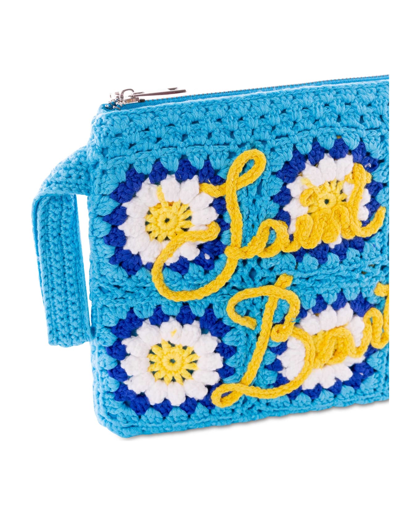 MC2 Saint Barth Parisienne Crochet Pouch Bag With Daisy Embroidery - BLUE