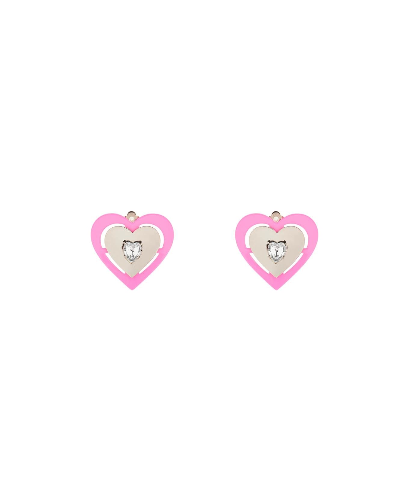 SafSafu 'pink Neon Heart' Clip-on Earrings - SILVER/PINK イヤリング