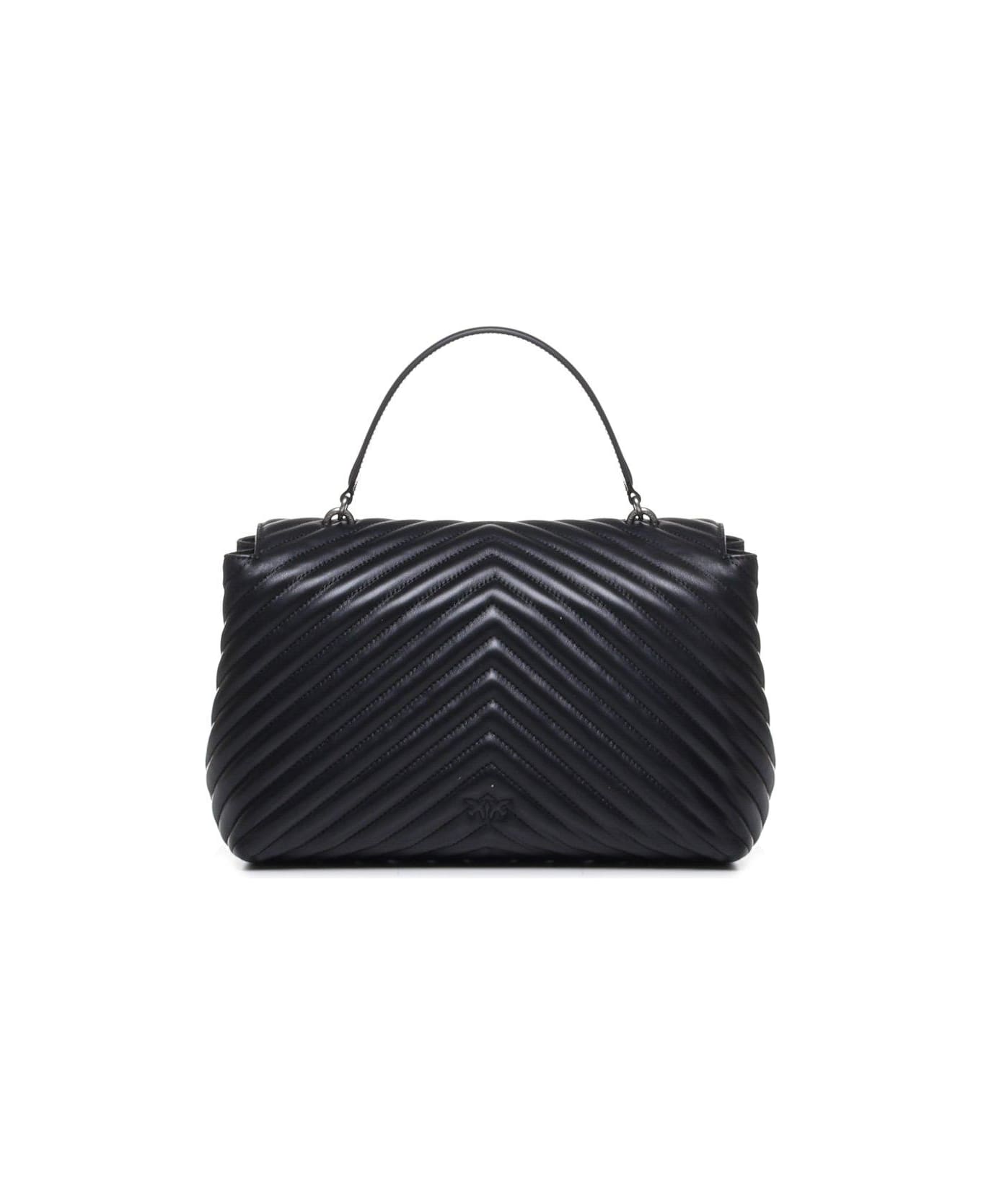Pinko Love-birds Logo Plaque Quilted Shoulder Bag - NERO  OLD SILVER