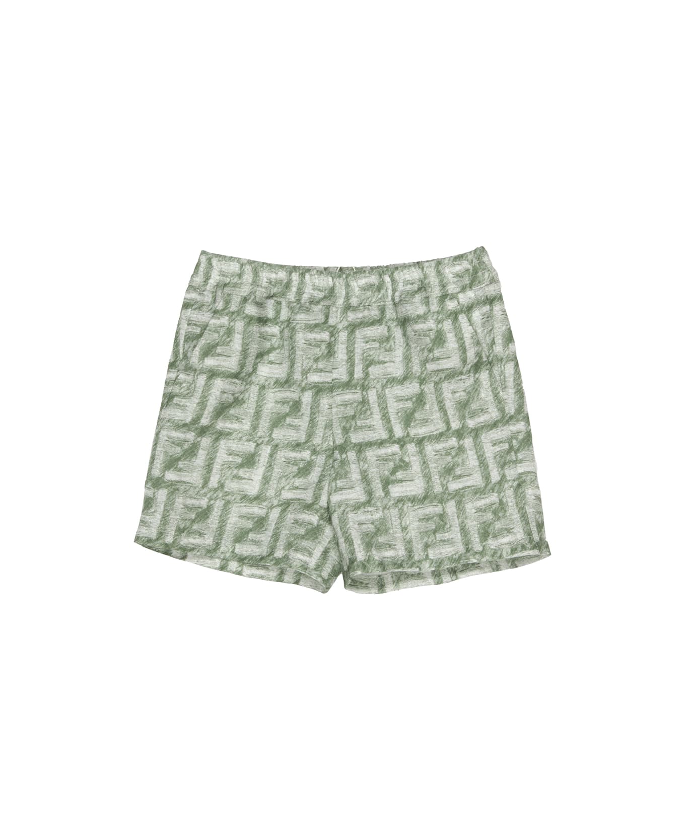 Fendi Shorts With Green Monogram Motif - Green