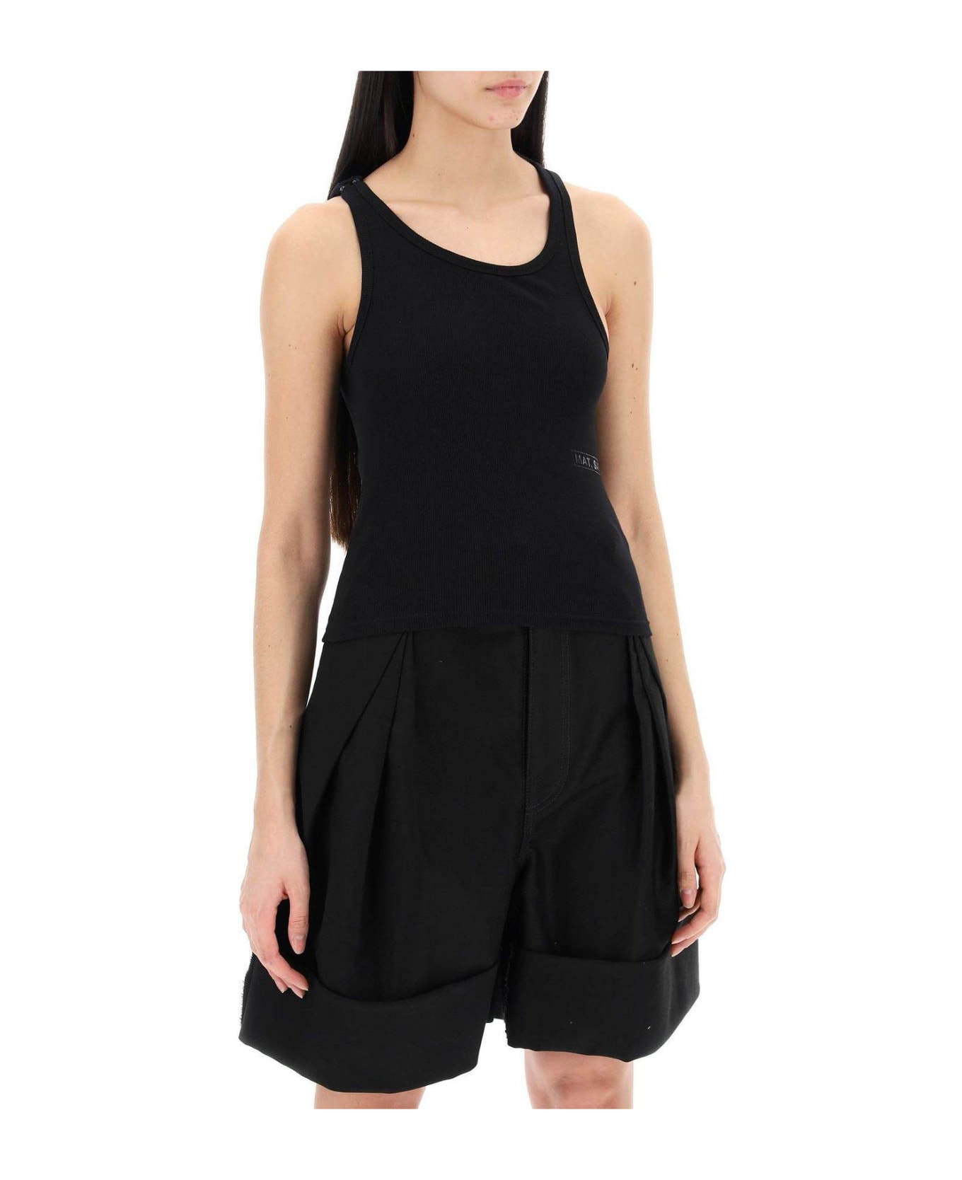 MM6 Maison Margiela Cut-out Detailed Ribbed Tank Top - Black タンクトップ
