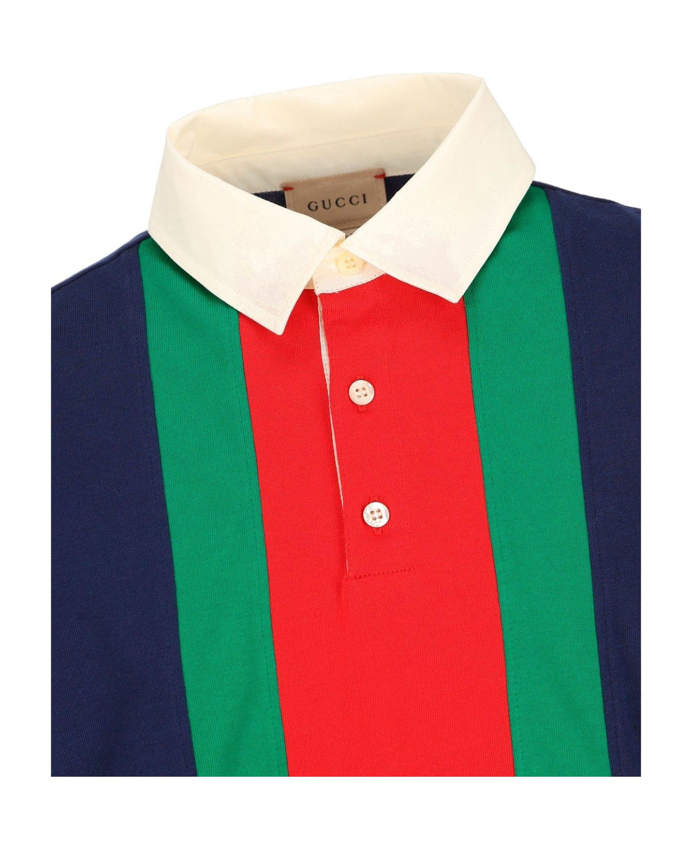 Gucci Logo Embroidered Striped Polo Shirt - Blu
