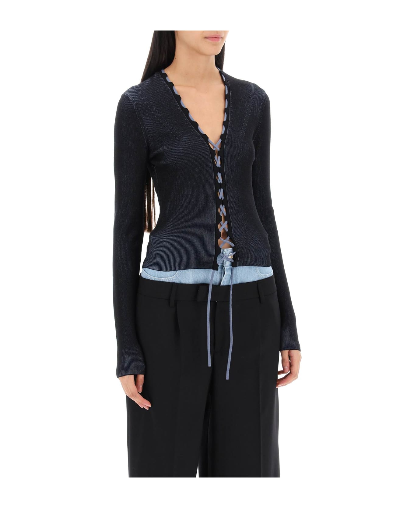Dion Lee Two-tone Lace-up Cardigan - BLACK STORM BLUE (Black) カーディガン