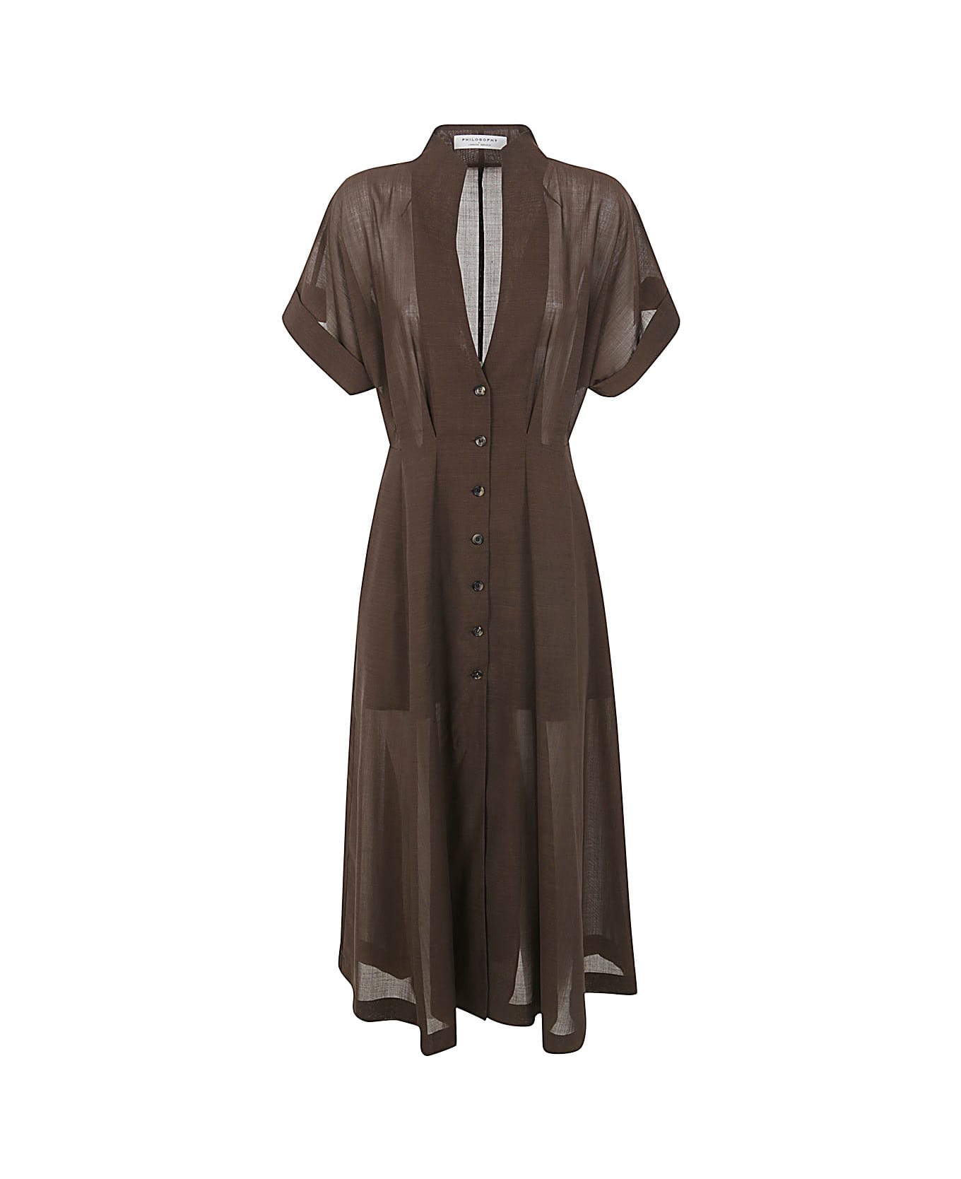 Philosophy di Lorenzo Serafini Short Sleeves Chemisier Long Dress - Brown ワンピース＆ドレス