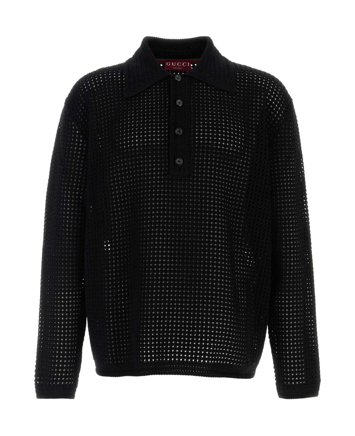 Gucci Black Crochet Polo Shirt - Black