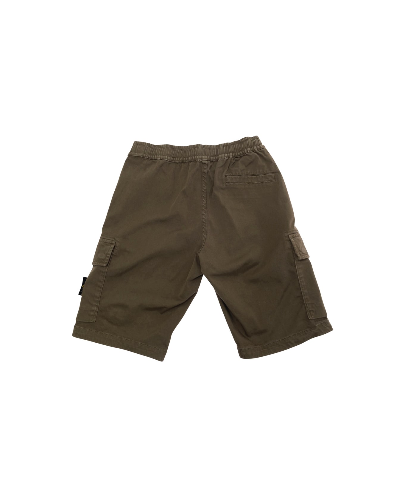 Stone Island Junior Green Bermuda Pants With Elastic Waist And Logo Patch On The Front In Cotton Stretch Boy - Green ボトムス
