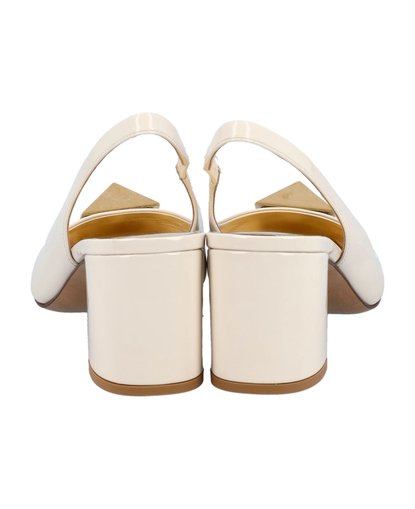 Valentino One Stud Patent Leather Slingback Pump - LIGHT IVORY