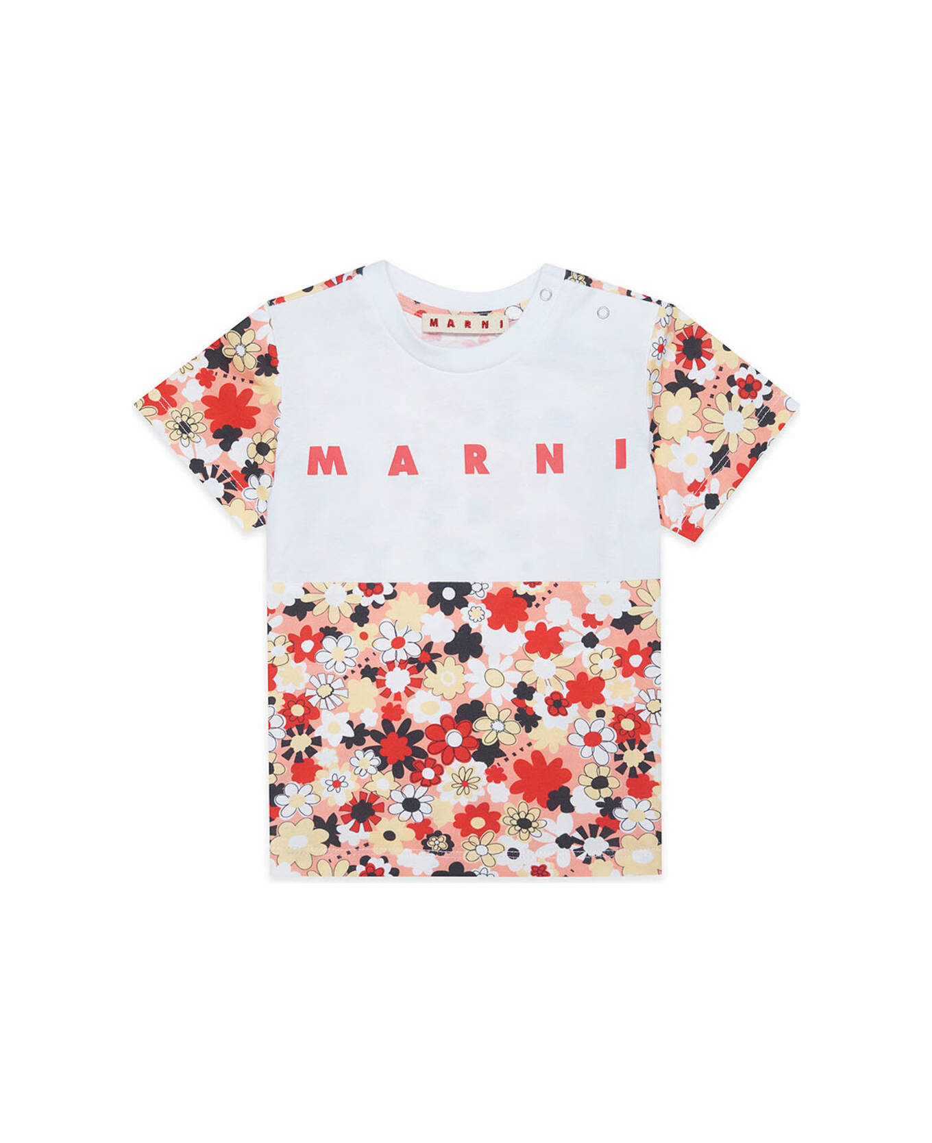 Marni Mt54b T-shirt Marni White Jersey T-shirt With Allover Flowers Pattern - White