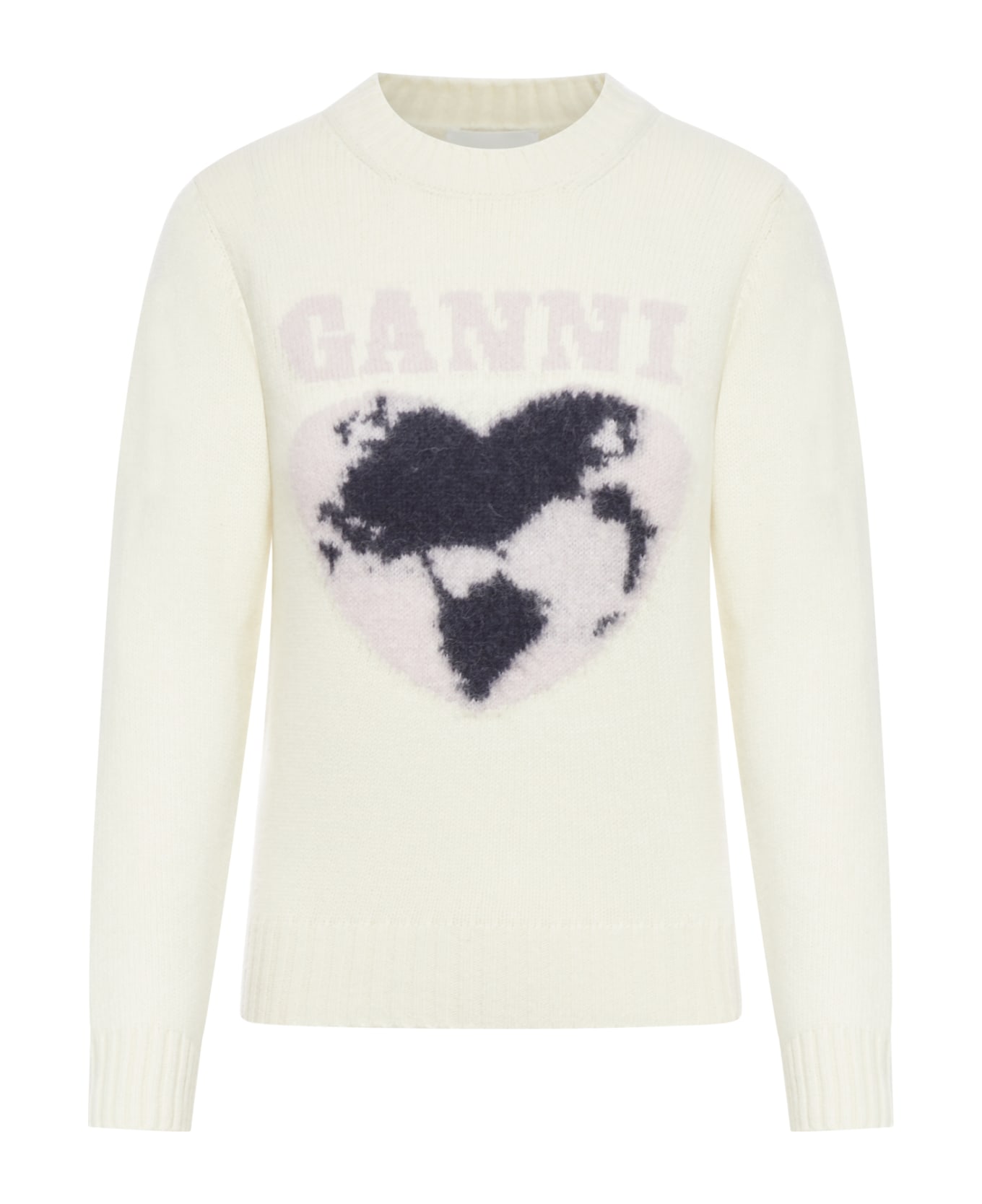 Ganni Graphic Soft Wool Mix O-neck - Egret ニットウェア