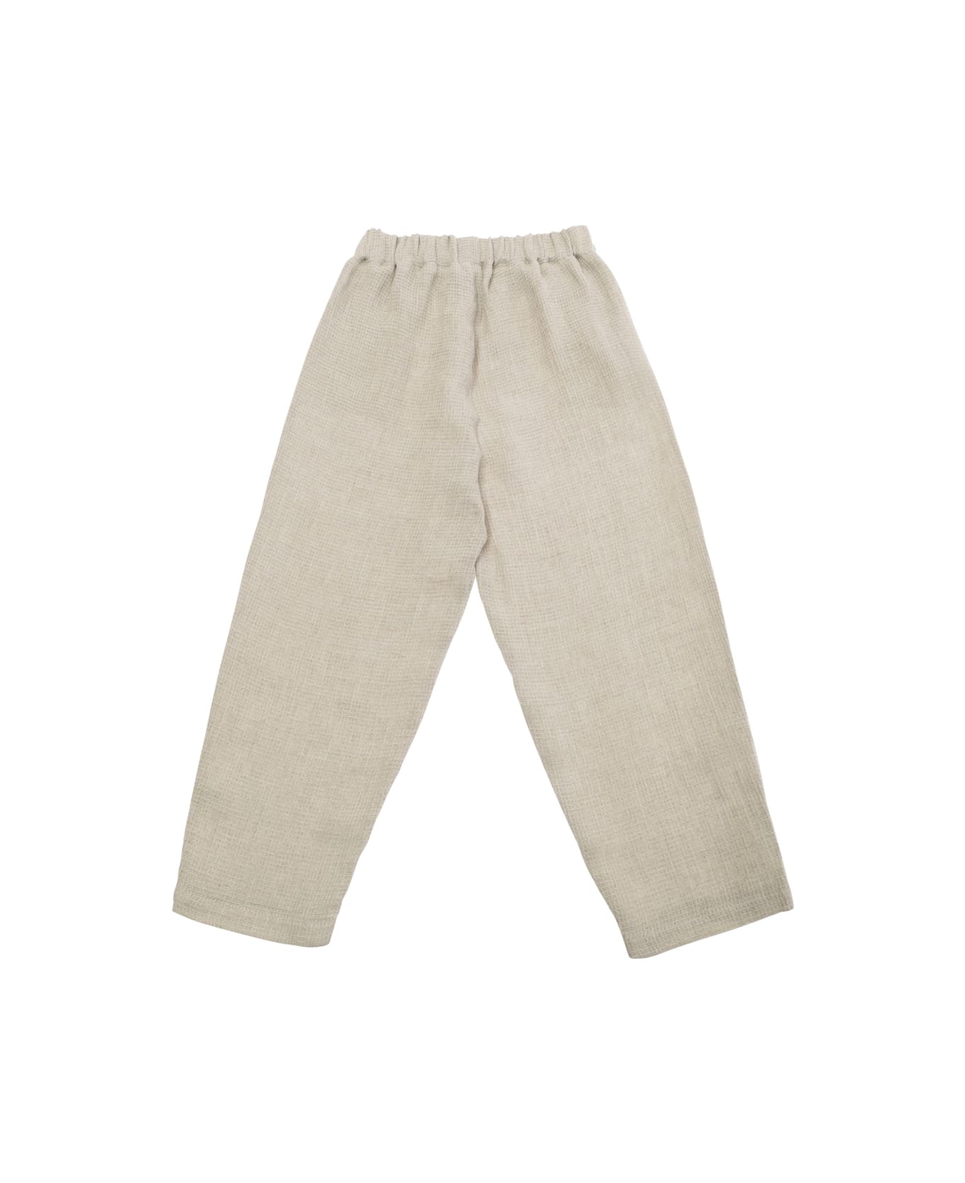 Il Gufo Beige Pants With Patch Logo On The Front And Elastic Waist In Linen Girl - Beige