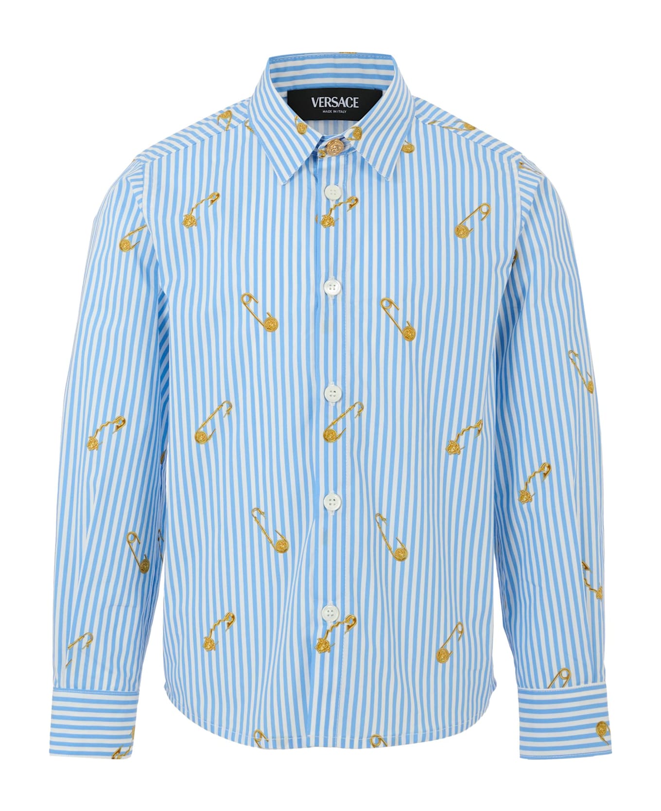 Versace Light Blue Shirt For Boy With Safety Pins - Light Blue