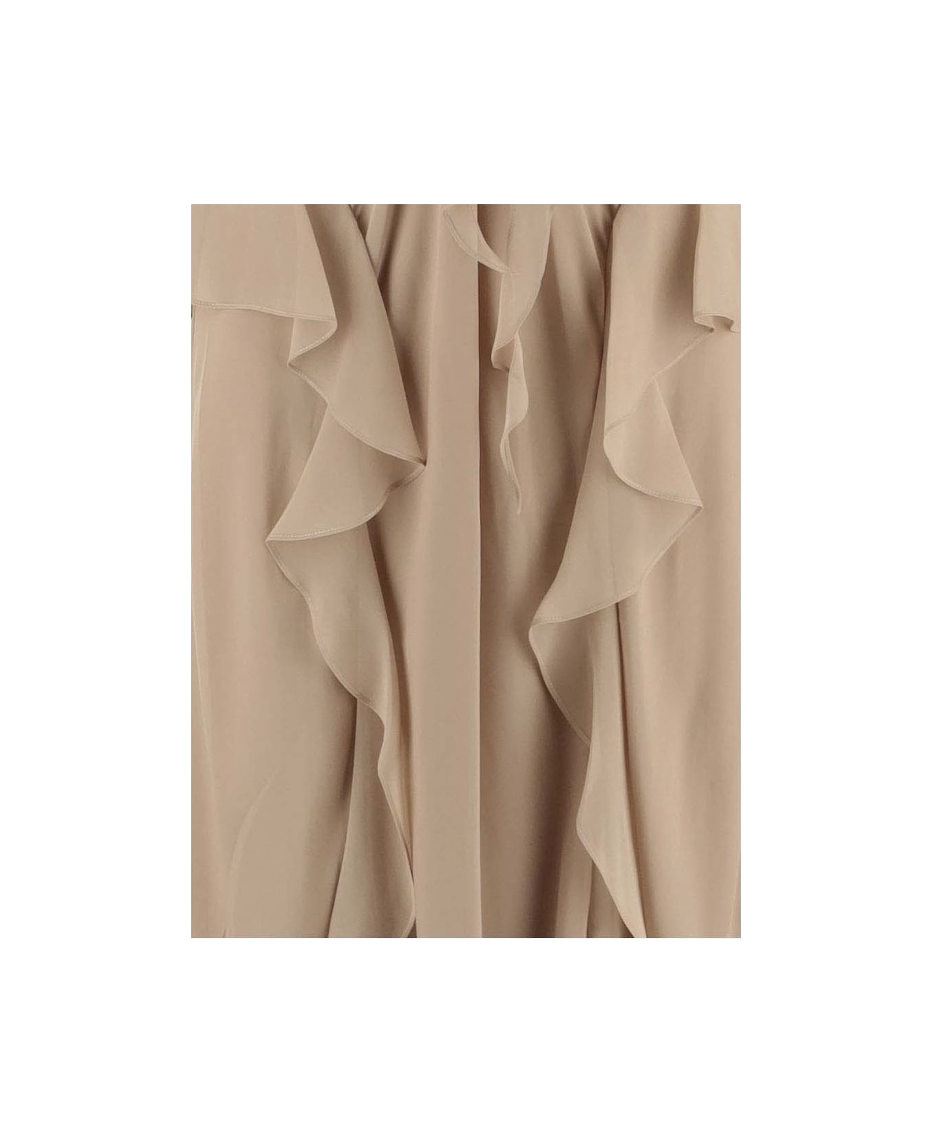 Khaite Silk Midi Dress With Ruffles - Beige