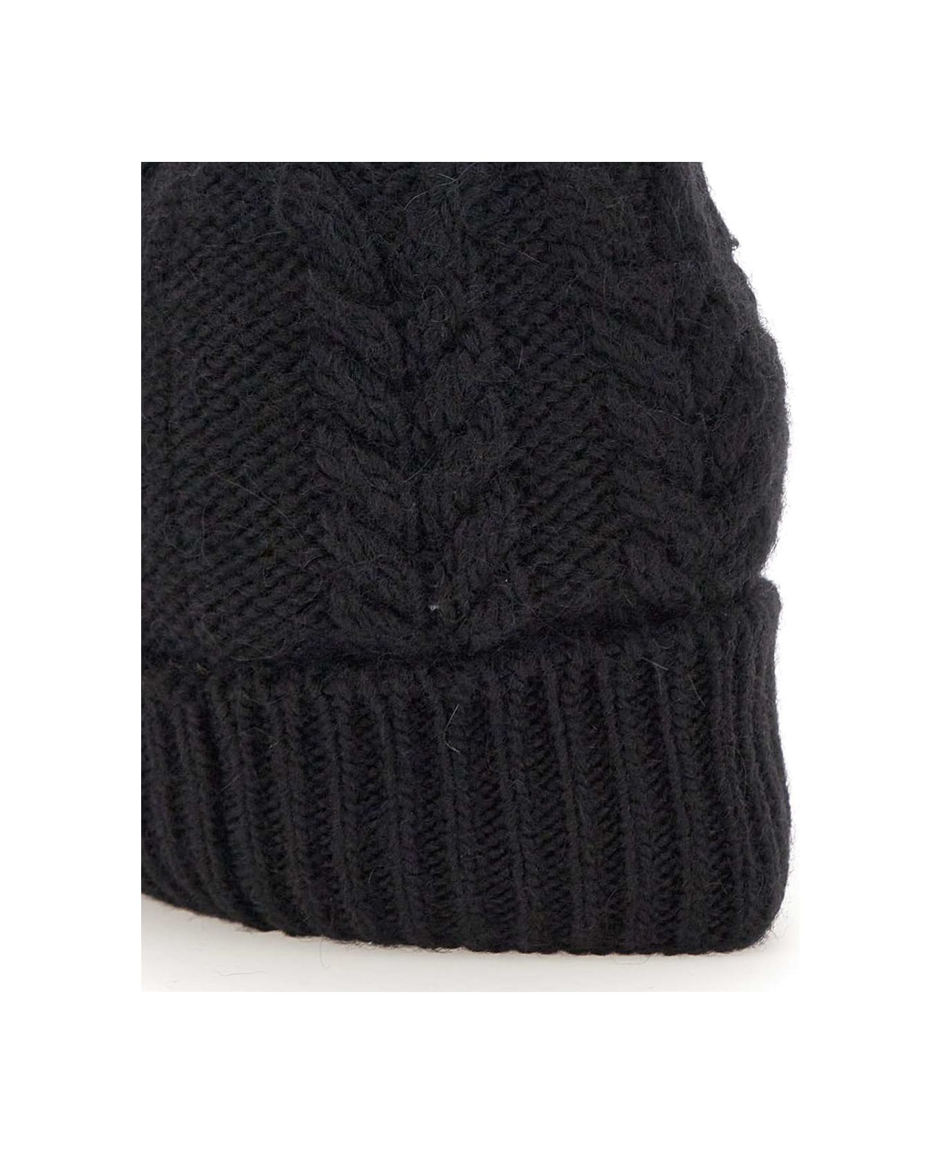 Woolrich 'cable Pom Pom Beanie ' Wool And Alpaca Cap - BLACK 帽子