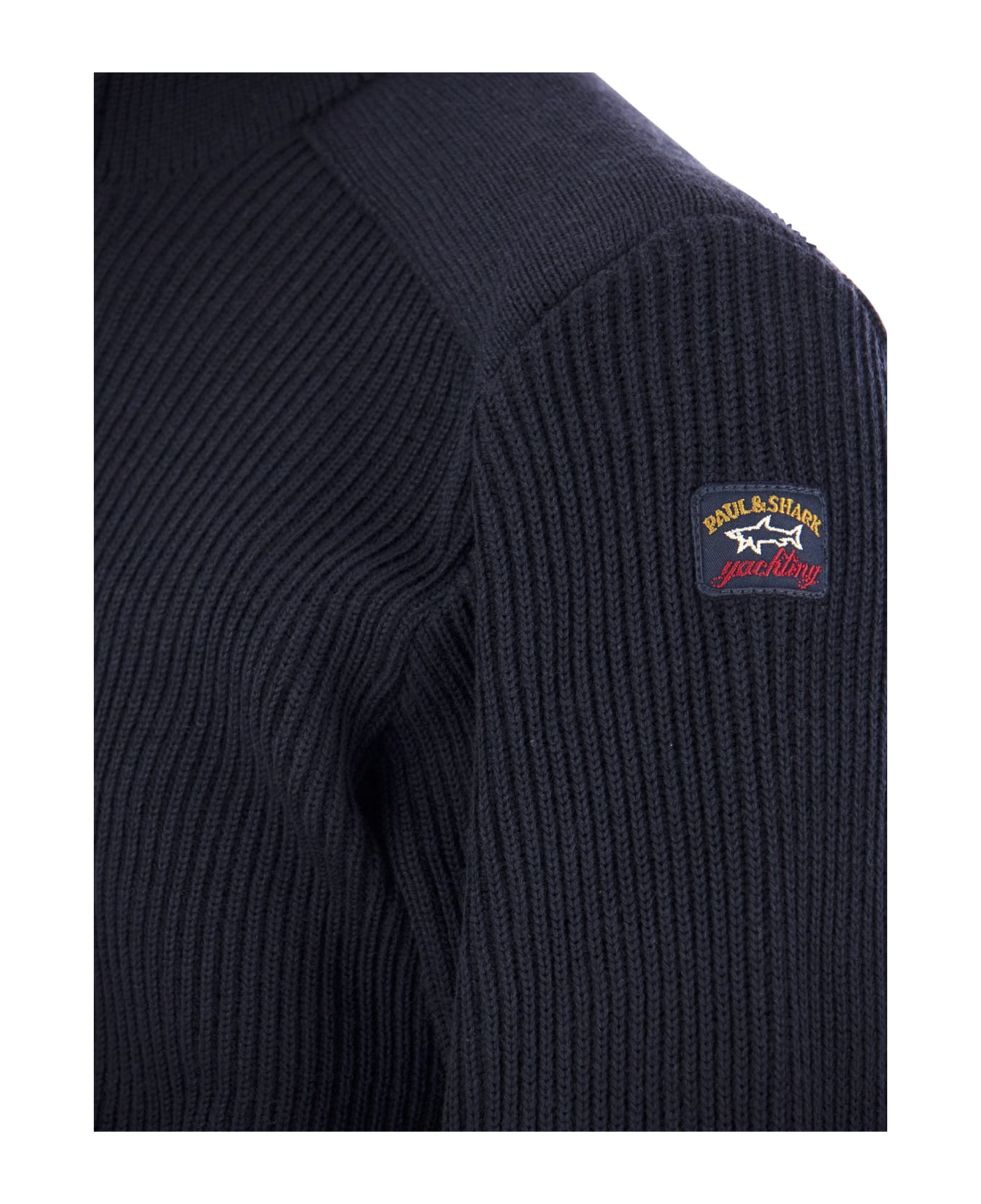 Paul&Shark Wool Cardigan With Zip And Iconic Badge - Navy