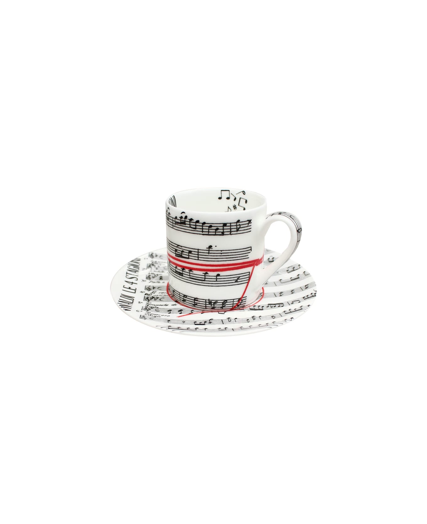 Taitù Set of 2 Espresso Cups & Saucers - Fil Rouge Musica Collection - Black & Red