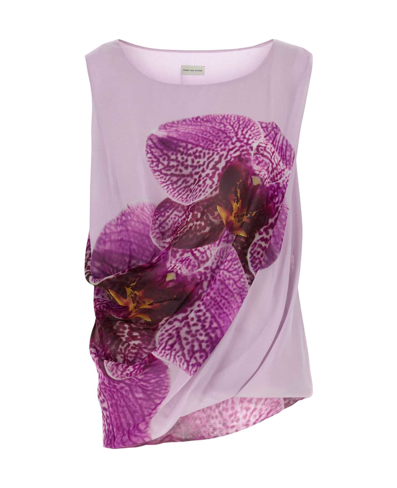 Dries Van Noten Printed Georgette Top - FUCHSIA