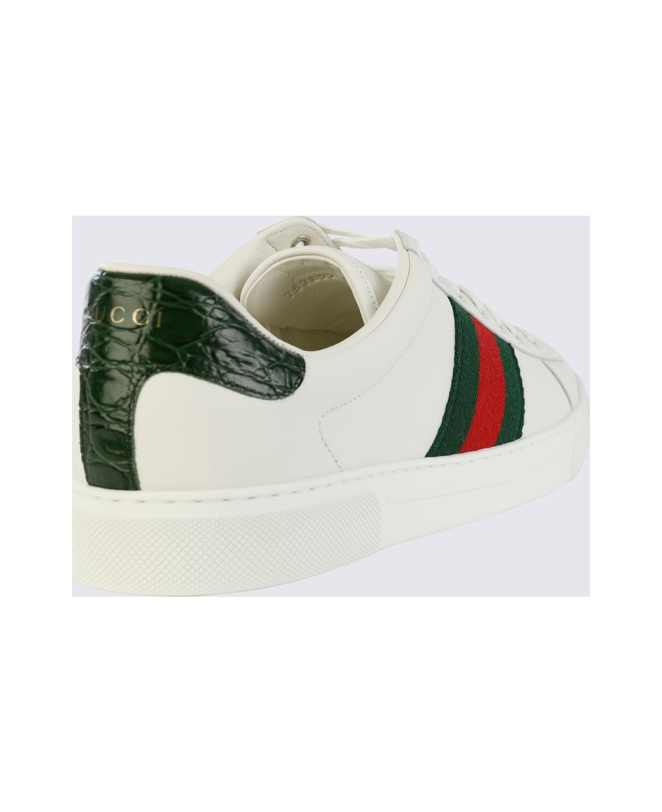 Gucci White And Green Leather Sneakers - White