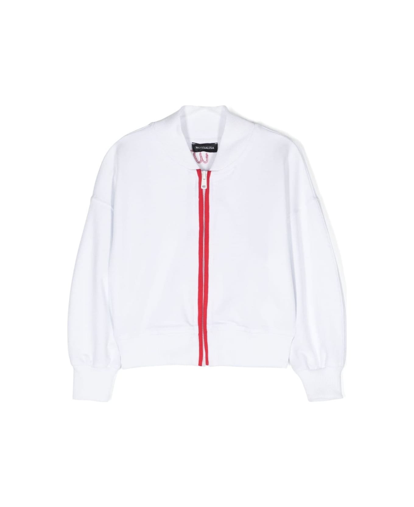 Monnalisa White Sweatshirt With Strawberry Detail At The Back In Stretch Cotton Girl - White ニットウェア＆スウェットシャツ