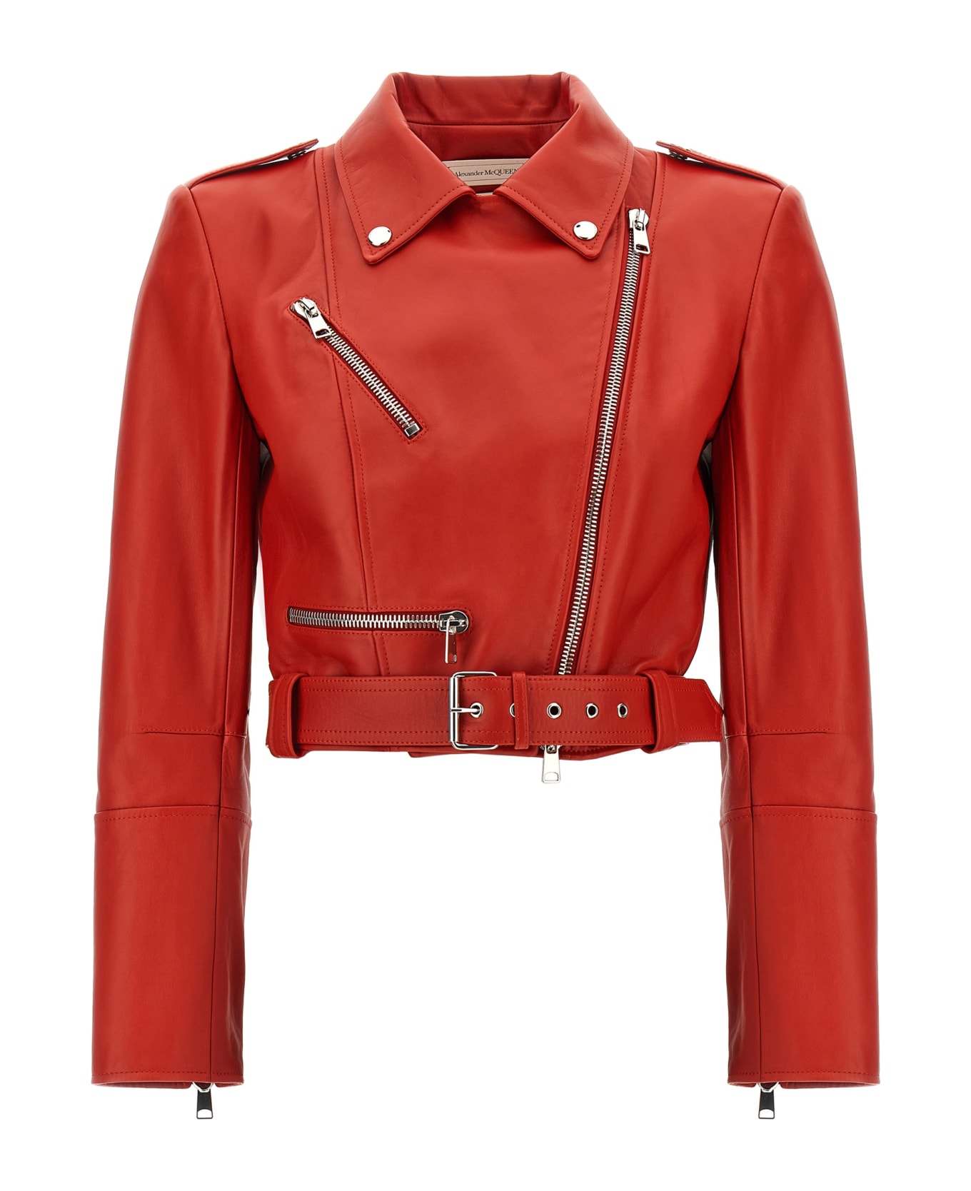 Alexander McQueen Cropped Biker Jacket - Red