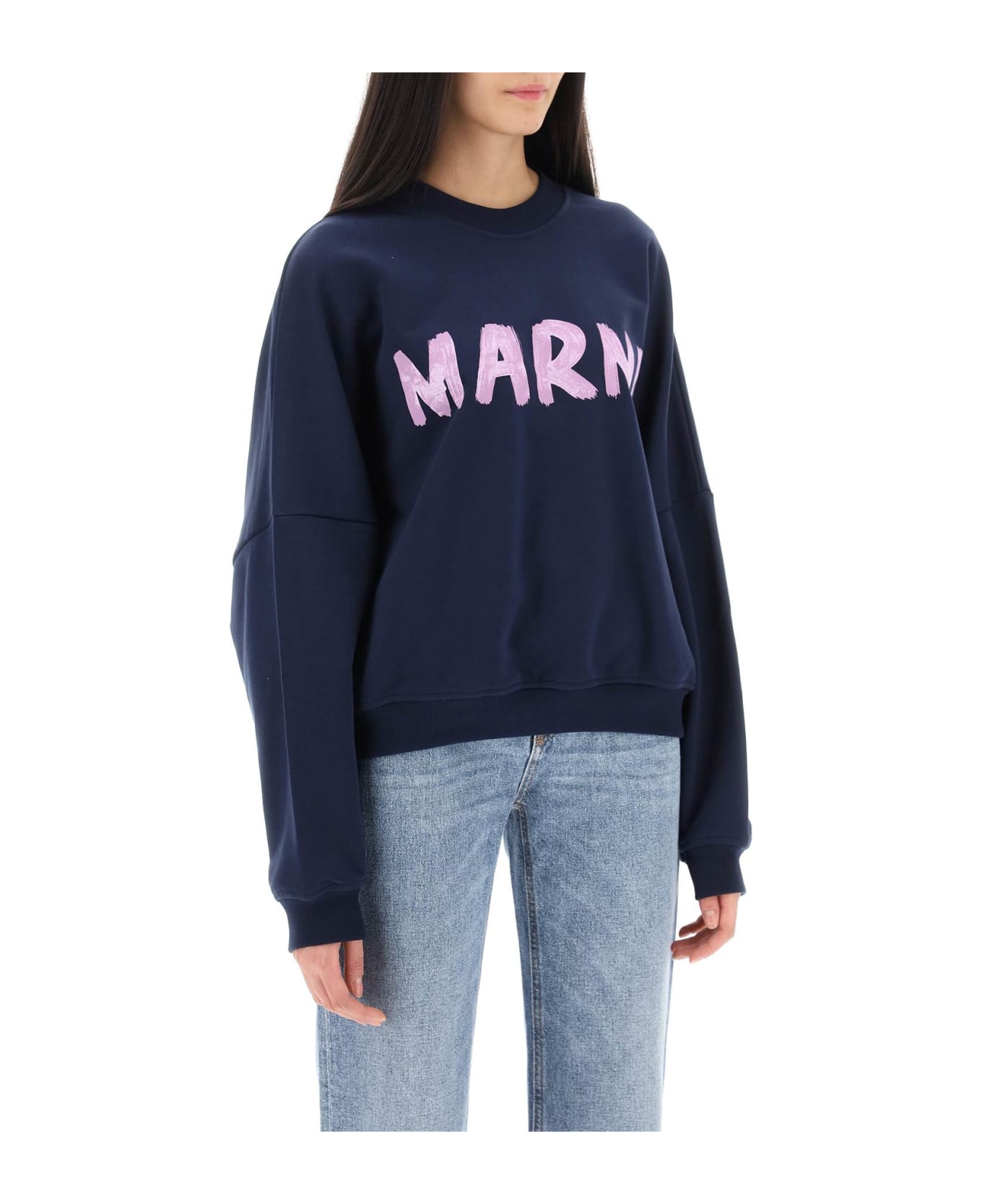 Marni Logo Print Boxy Sweatshirt - BLUE KYANITE (Blue)