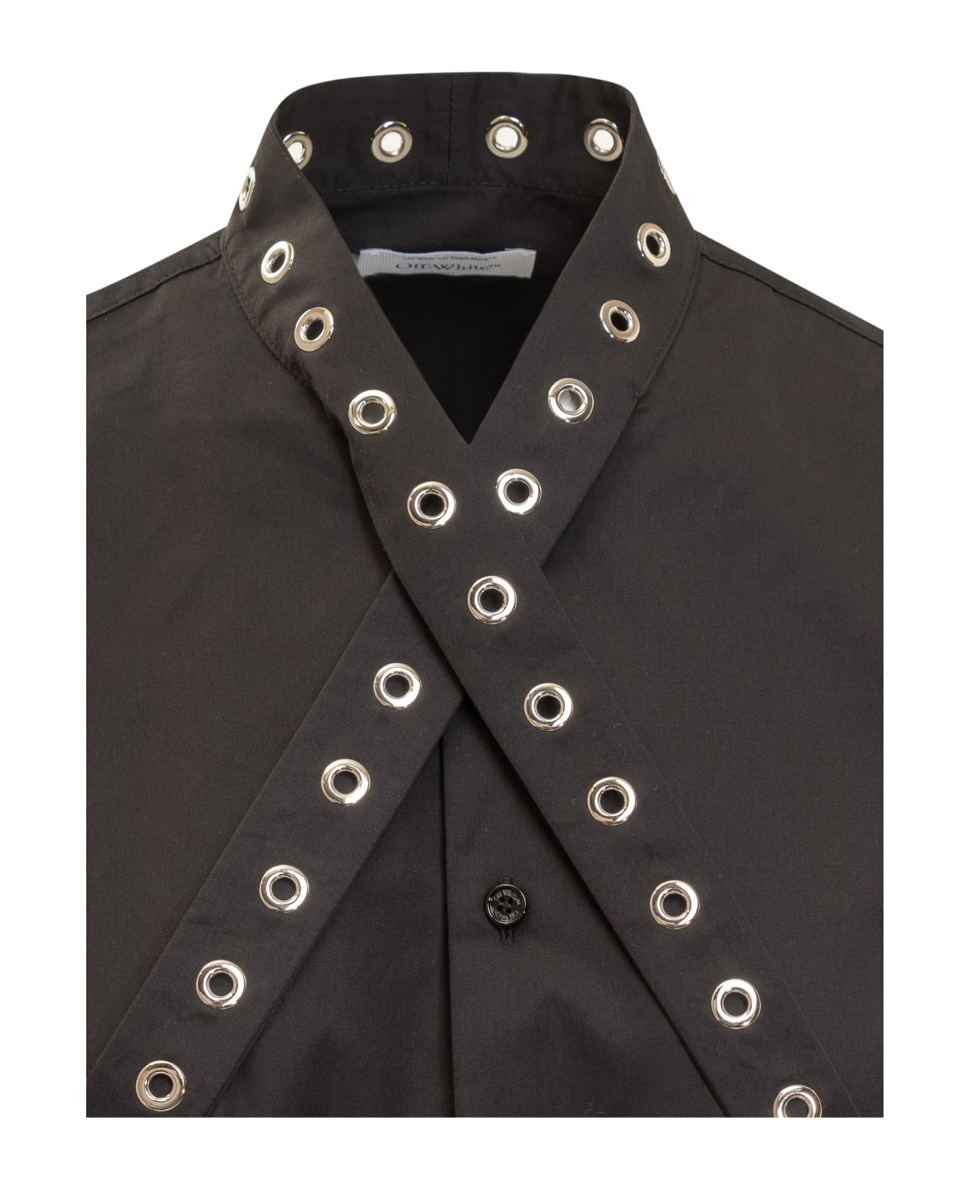 Off-White Cotton Shirt With Crisscross Detail - BLACK