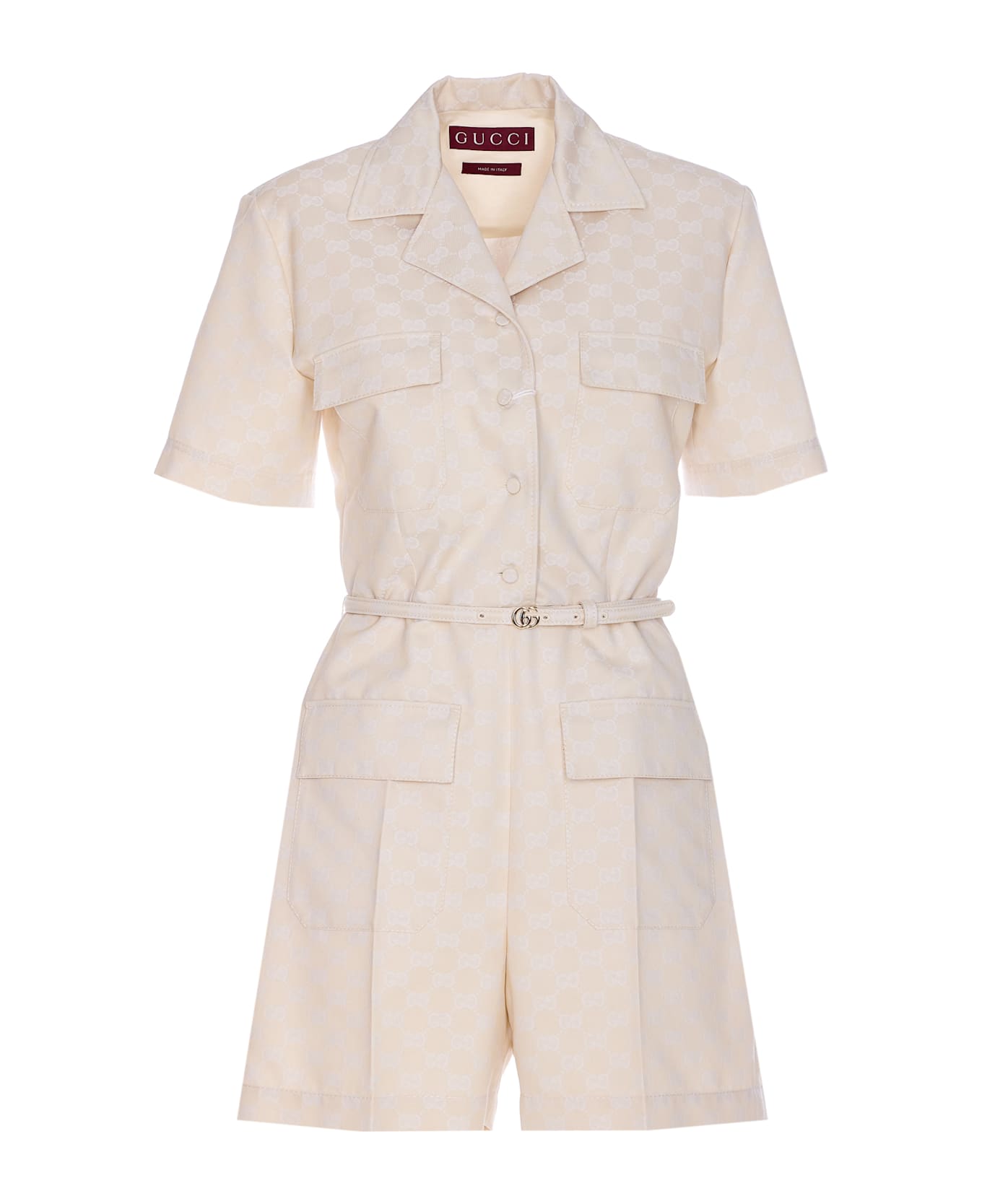 Gucci Gg Logo Jumpsuit - Beige