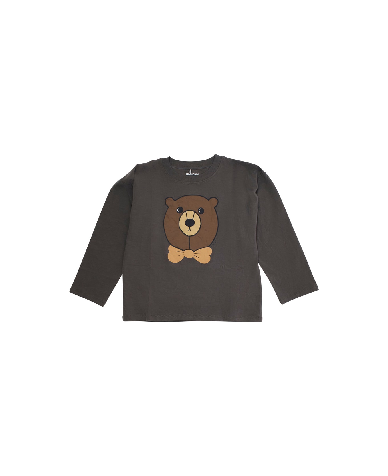 Mini Rodini Grey Crew Neck Sweater With Front Print In Cotton Baby - Grey