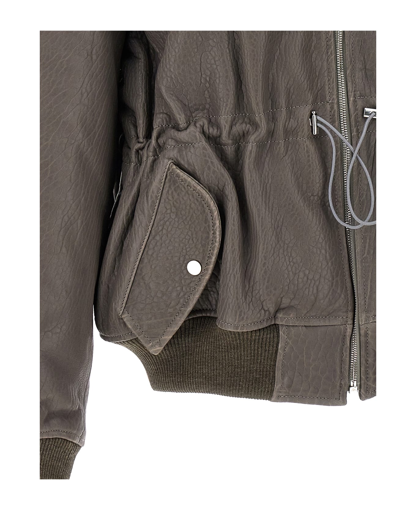 David Koma Oversize Leather Bomber Jacket - Gray