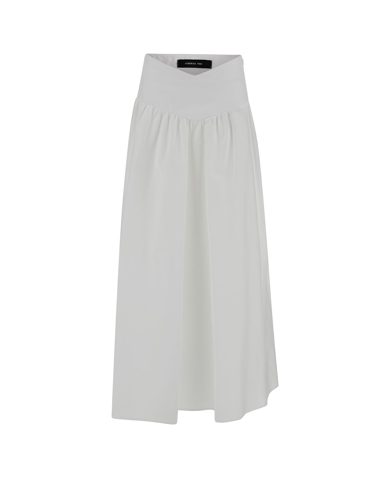 Federica Tosi Long White Pleated Skirt In Stretch Cotton Woman - White スカート
