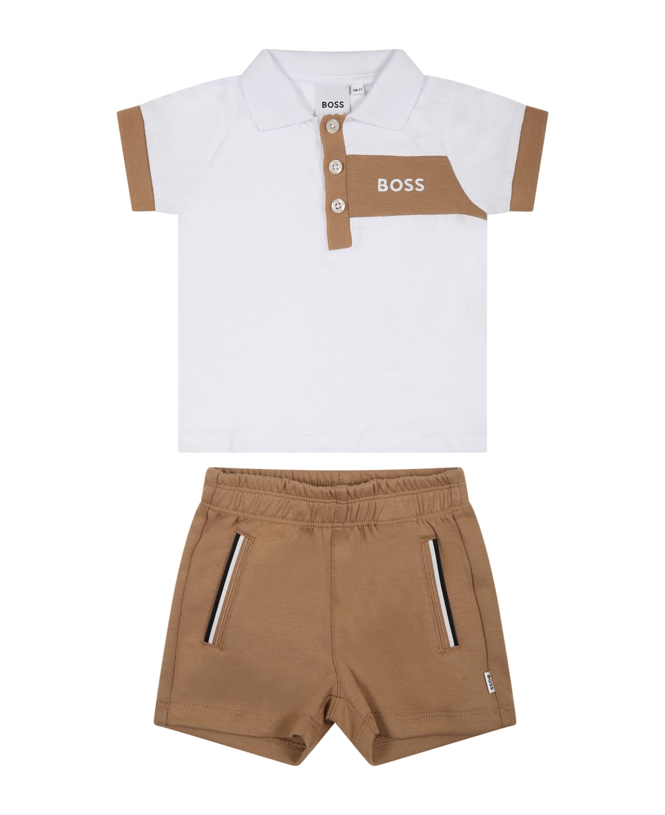 Hugo Boss Beige Suit For Baby Boy With Logo - Beige