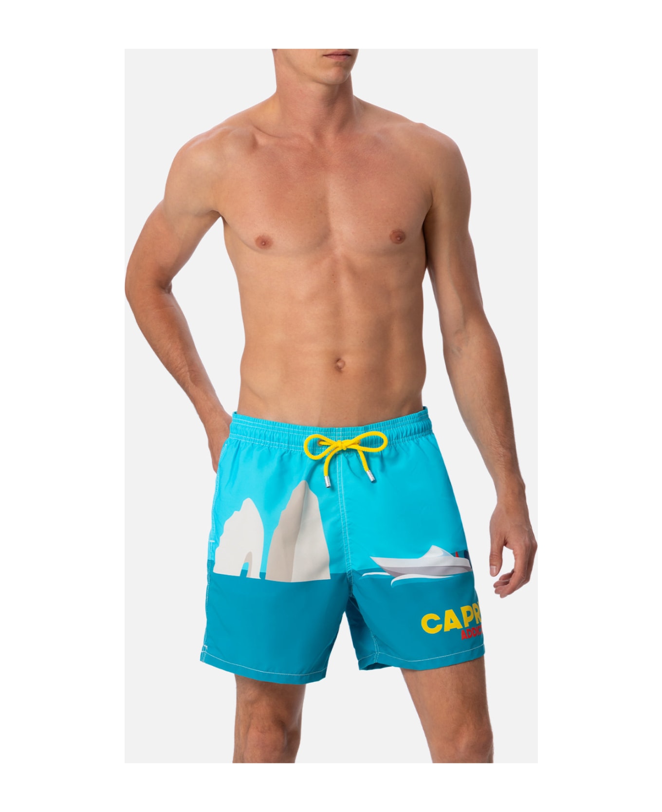 MC2 Saint Barth Man Mid-length Gustavia Swim-shorts With Capri Placed Print - GREEN