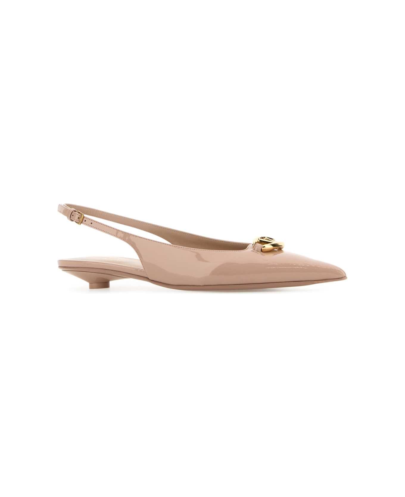 Valentino Garavani Powder Pink Leather Vlogo The Bold Edition Ballerinas - Beige